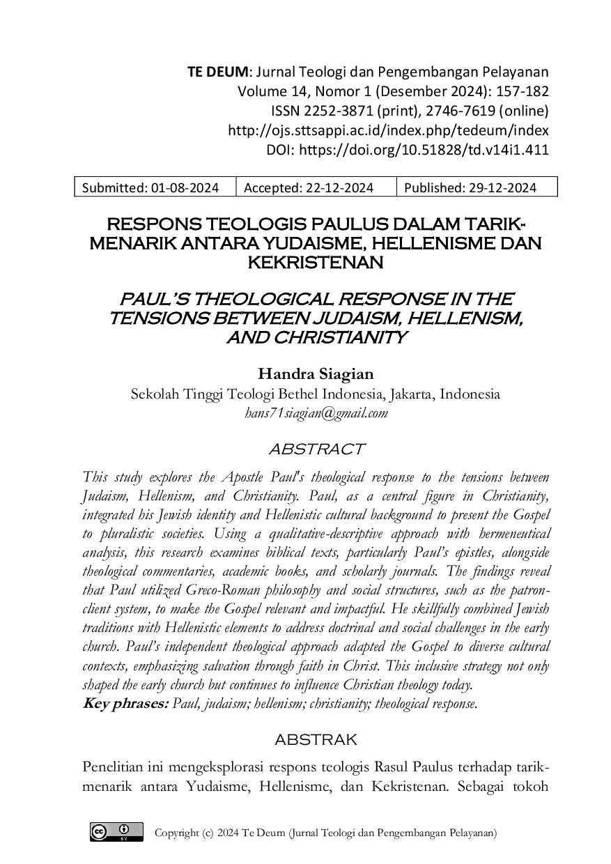 JURIS Respons Teologis Paulus dalam Tarik Menarik antara Yudaisme Hellenisme dan Kekristenan
