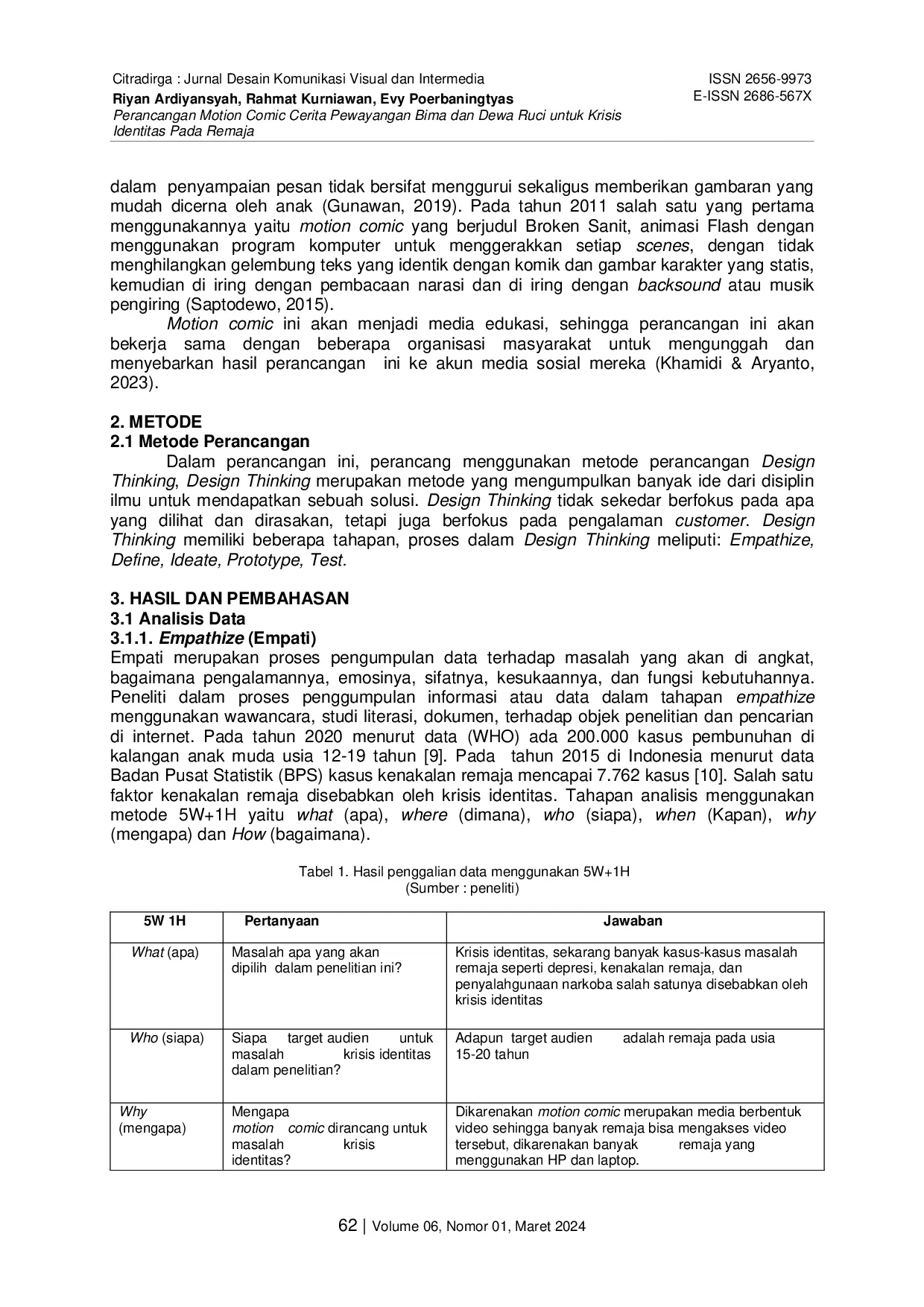 JURIS Perancangan Motion Comic Cerita Pewayangan Bima dan Dewa Ruci untuk Masalah Krisis Identitas pada Remaja