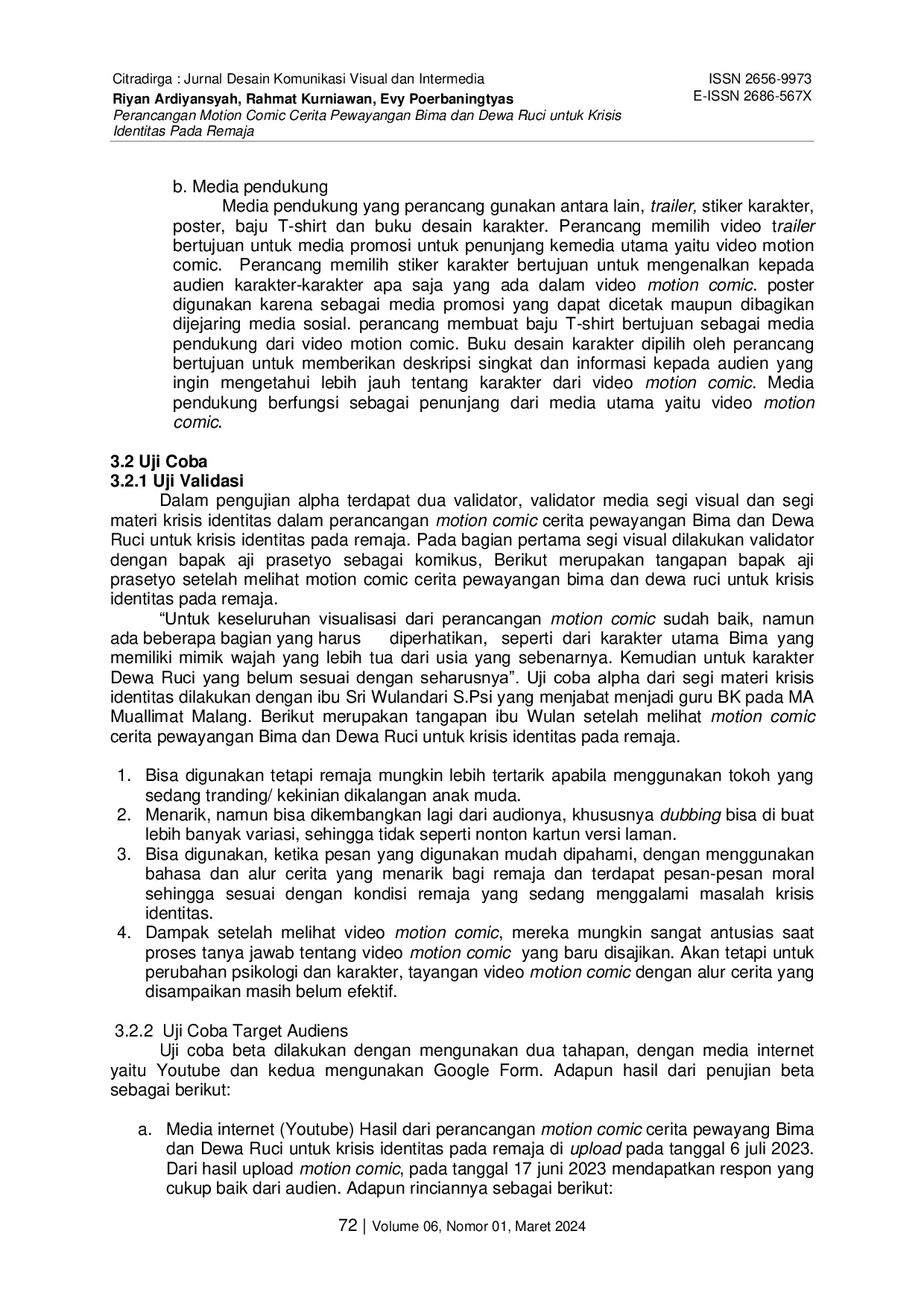 JURIS Perancangan Motion Comic Cerita Pewayangan Bima dan Dewa Ruci untuk Masalah Krisis Identitas pada Remaja