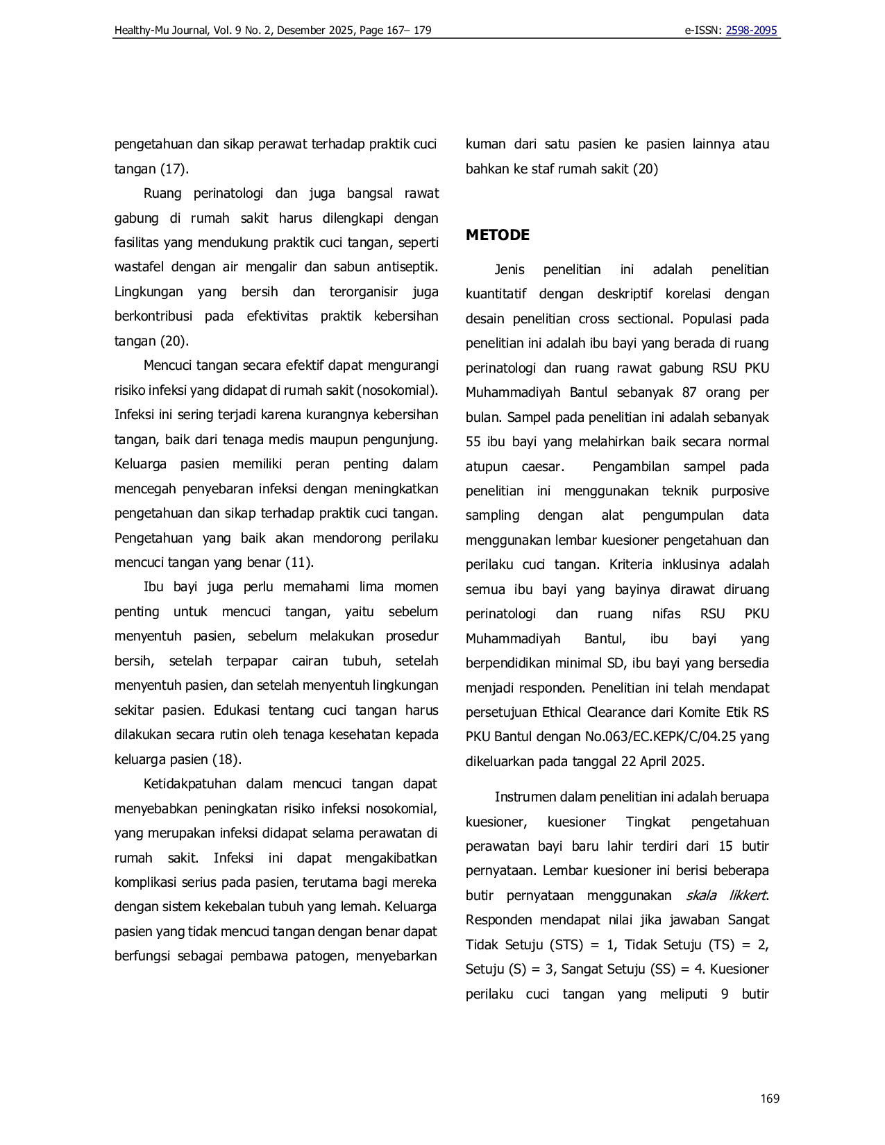 JURIS Hubungan Tingkat Pengetahuan Dengan Perilaku Cuci Tangan Ibu Sebelum Kontak Bayi Di RSU PKU Muhammadiyah Bantul