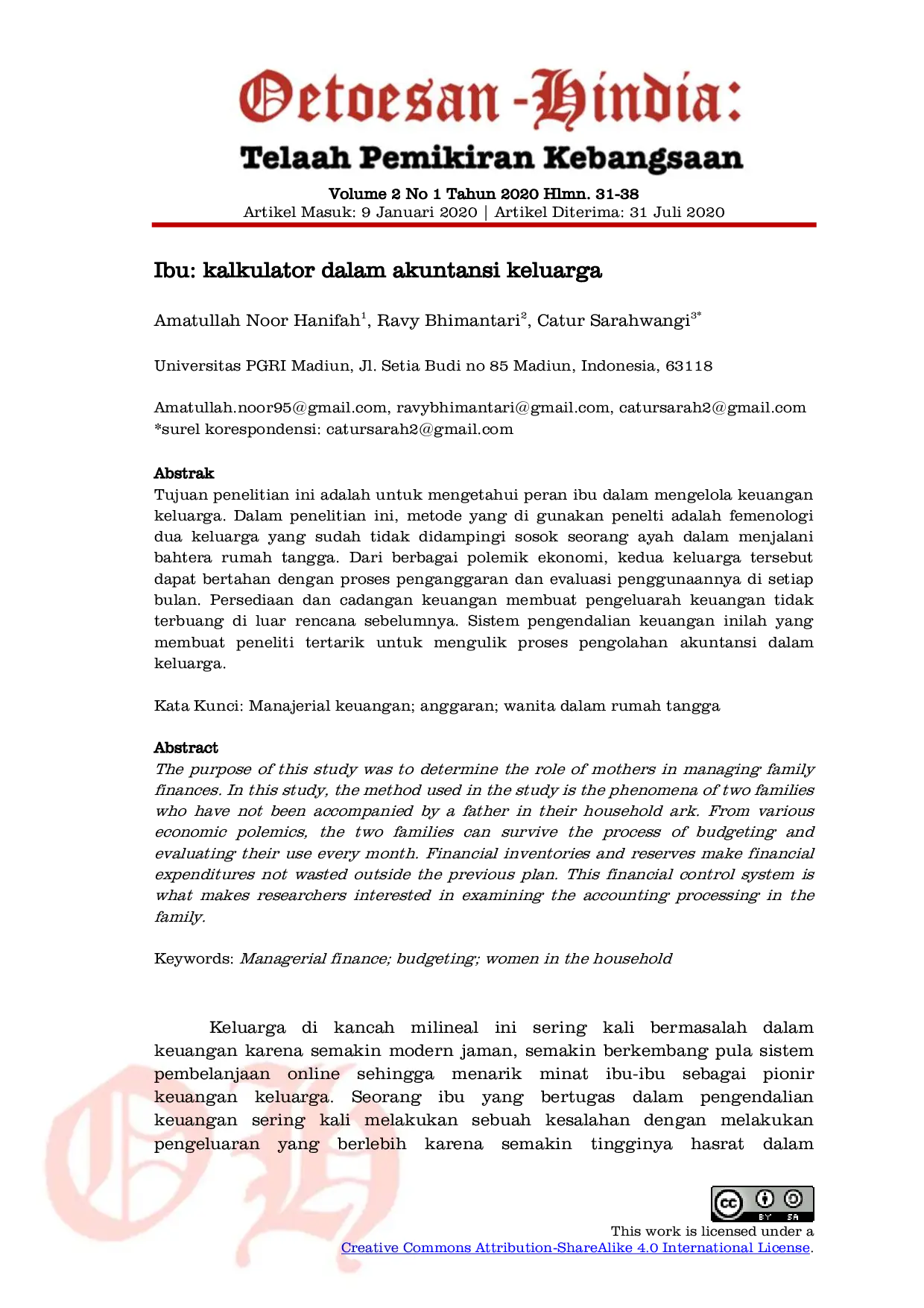 JURIS Ibu kalkulator dalam akuntansi keluarga