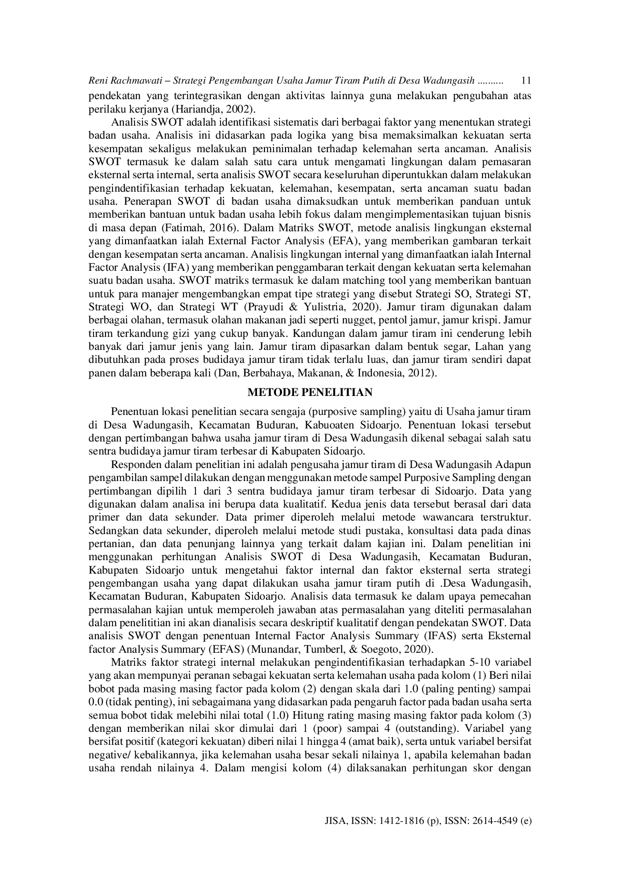 JURIS Strategi Pengembangan Usaha Jamur Tiram Putih di Desa Wadungasih Kecamatan Buduran Kabupaten Sidoarjo