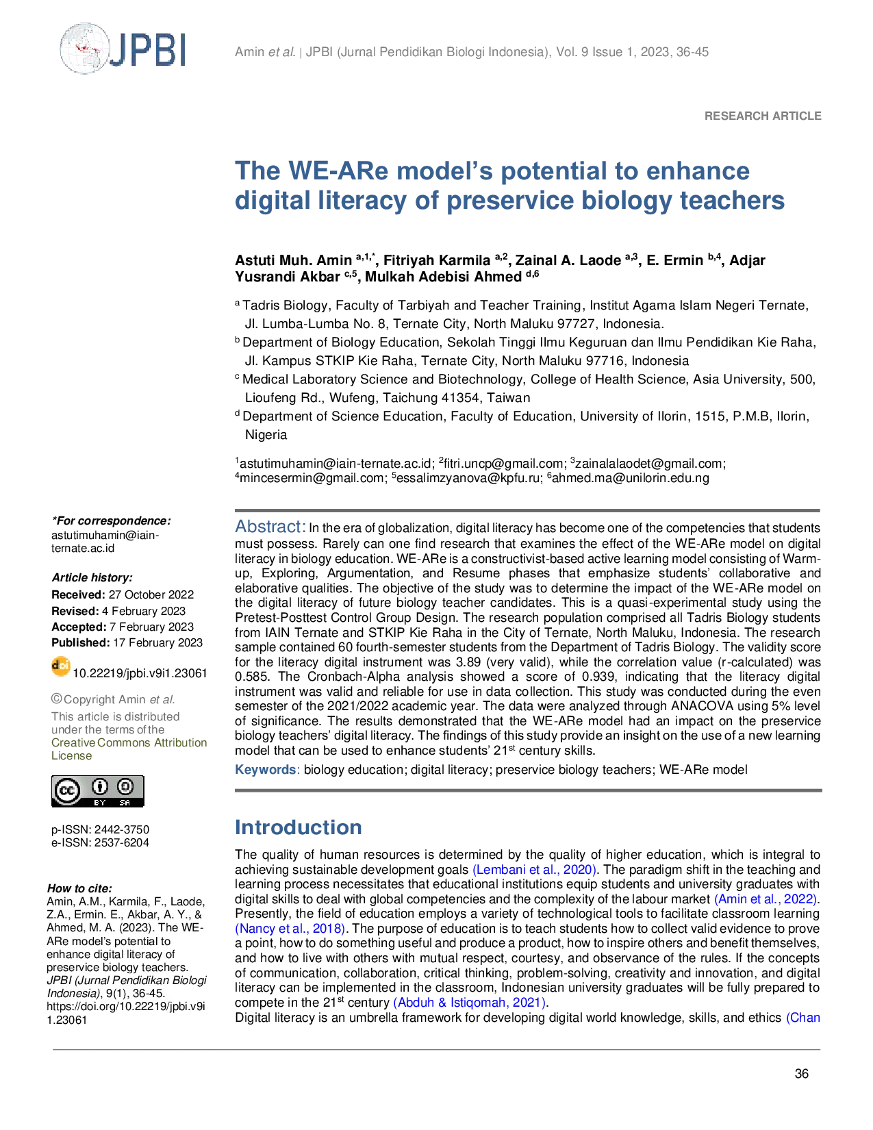 JURIS The WE ARe model s potential to enhance digital literacy of preservice biology teachers
