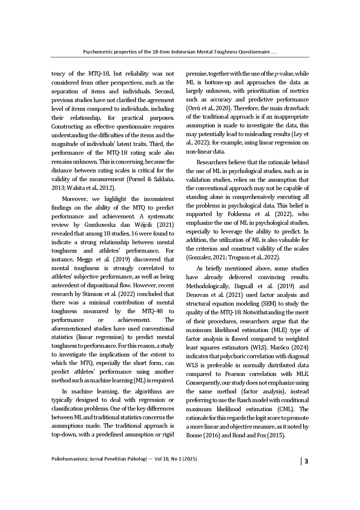 juris Psychometric properties of the 18 item Indonesian Mental Toughness Questionnaire using the Rasch model and Machine Learning