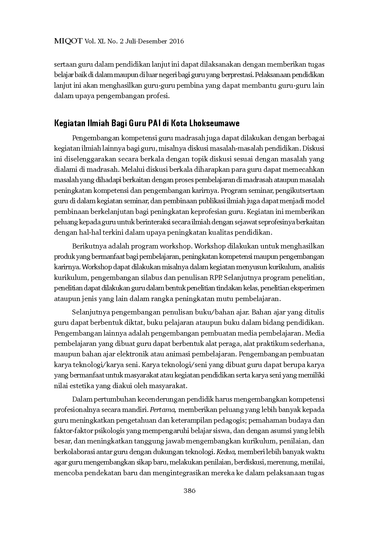 juris Pengembangan Kompetensi Profesionalisme Guru PAI di Aceh