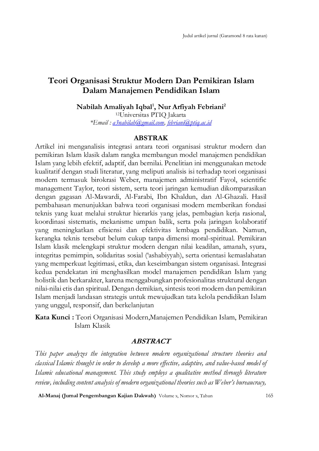 JURIS Teori Organisasi Struktur Modern Dan Pemikiran Islam Dalam Manajemen Pendidikan Islam