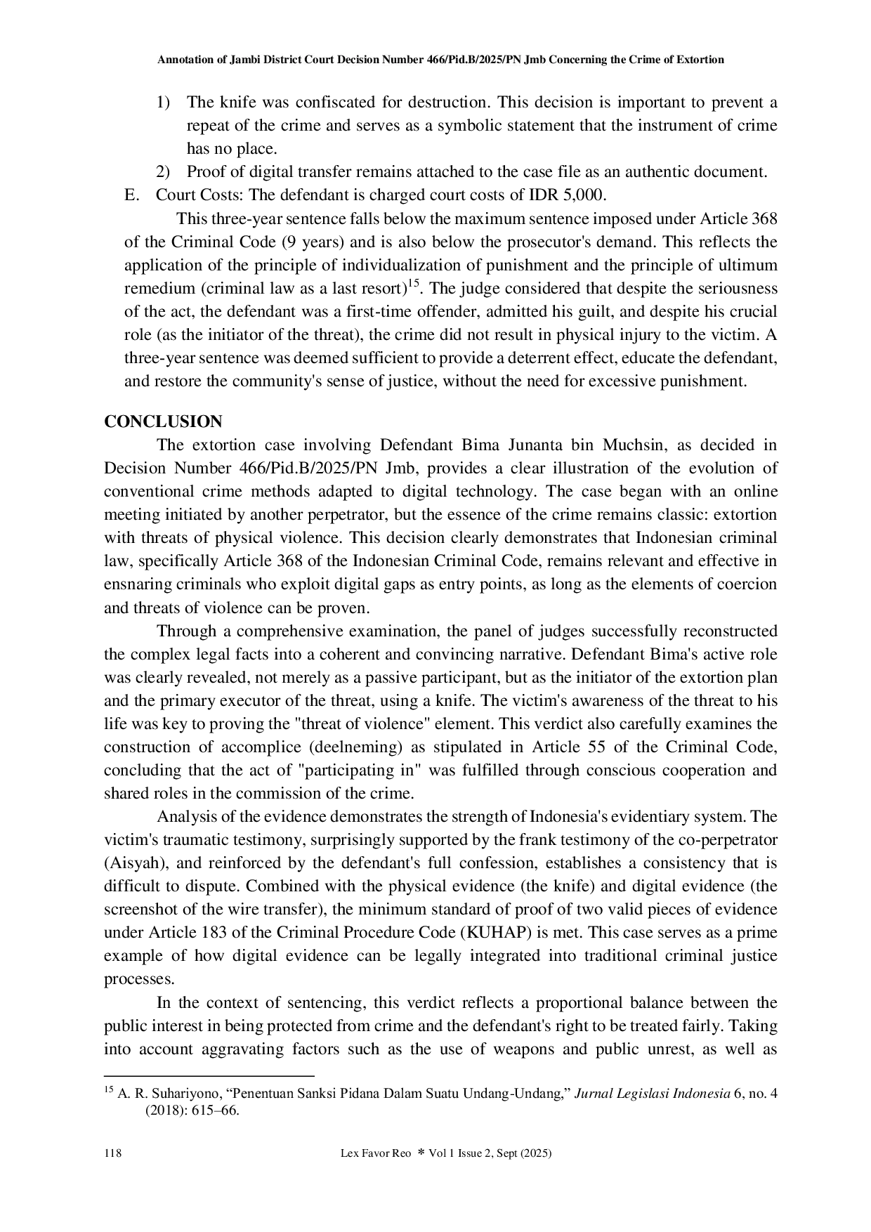 JURIS Annotation of Jambi District Court Decision Number 466 Pid B 2025 PN Jmb Concerning the Crime of Extortion