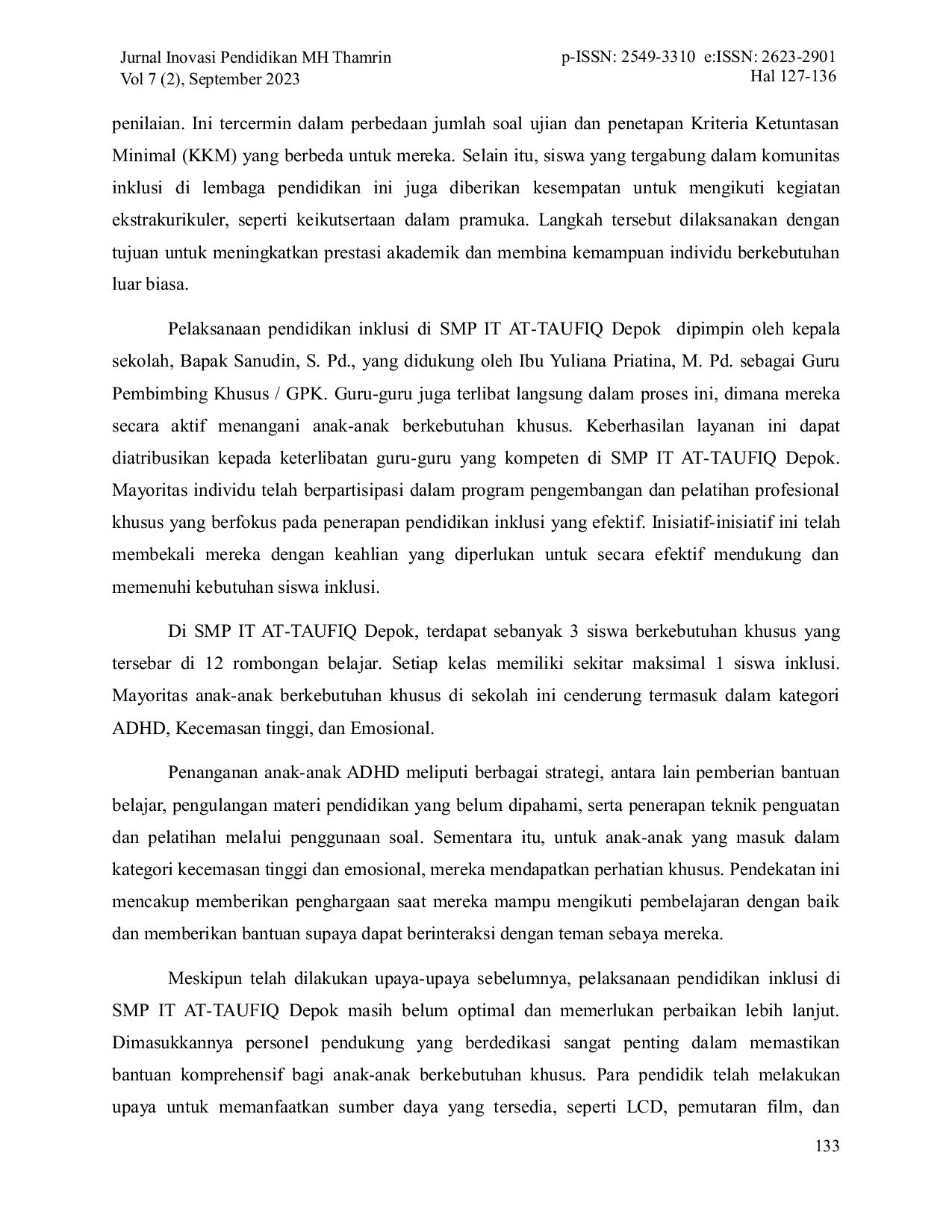 JURIS Manajemen Pembelajaran Pada Kecerdasan Majemuk Intelligences Siswa ABK Dalam Lingkup Pendidikan Inklusi