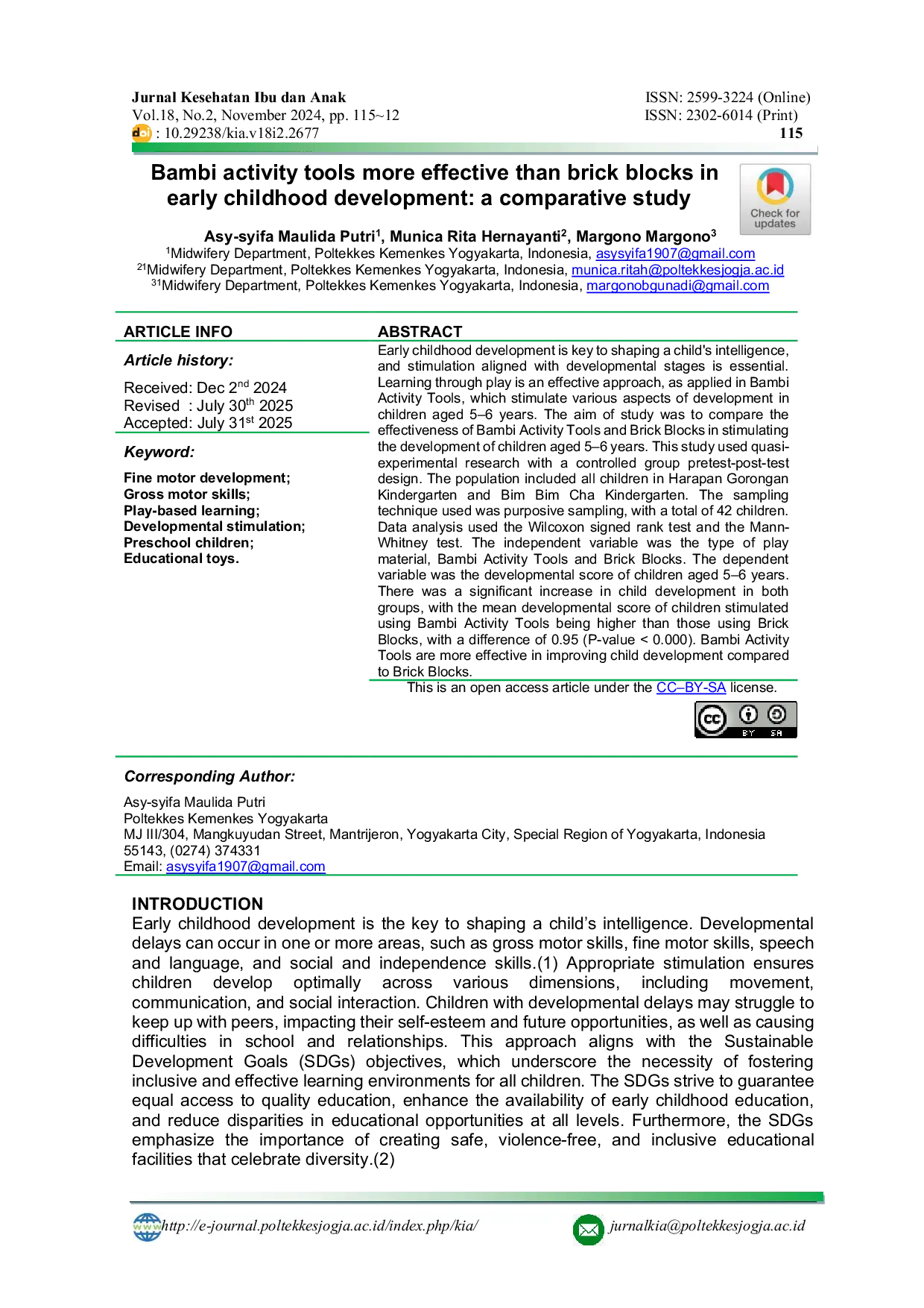 JURIS Bambi activity tools more effective than brick blocks in early childhood development a comparative study