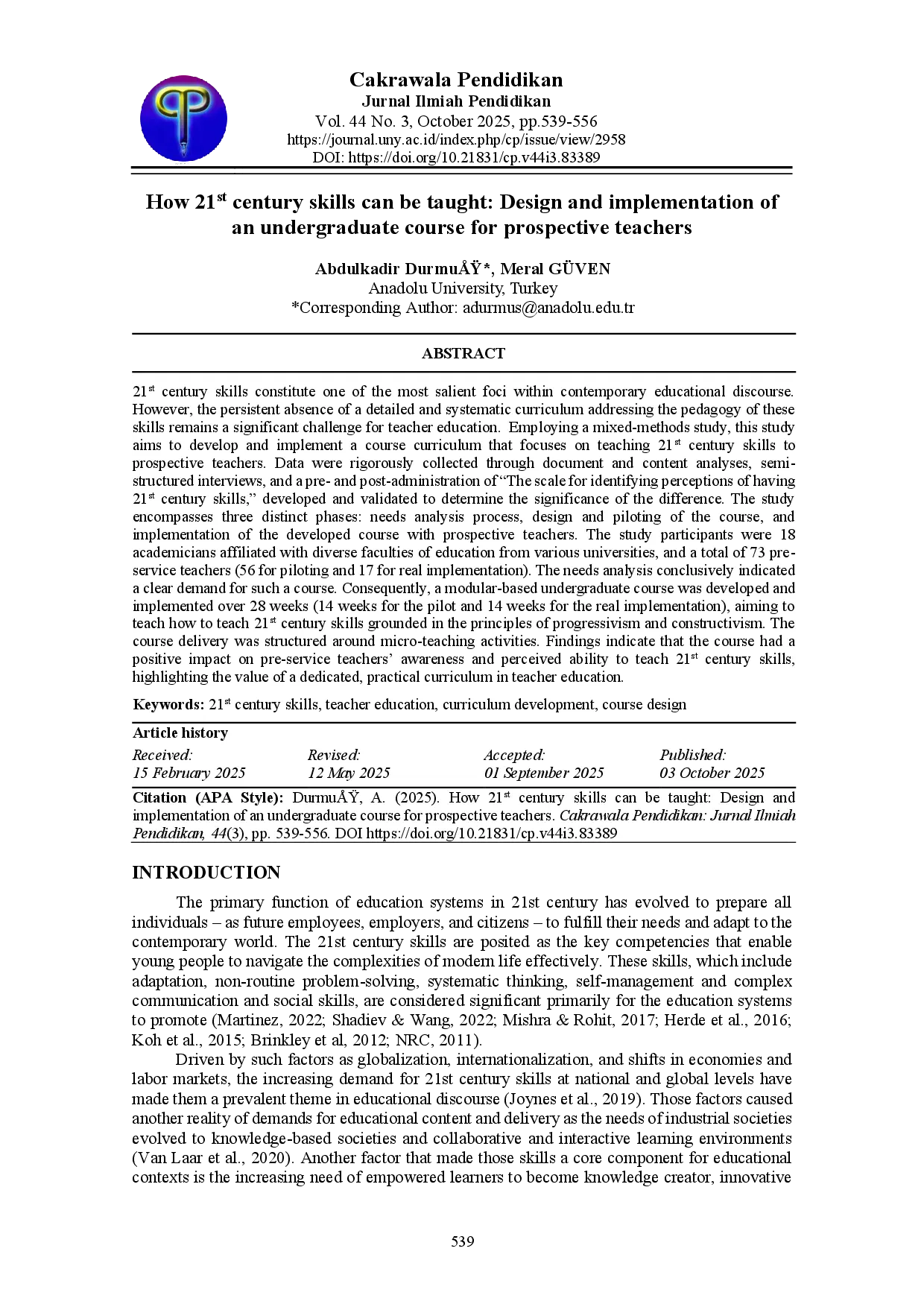 juris How 21st century skills can be taught Design and implementation of an undergraduate course for prospective teachers