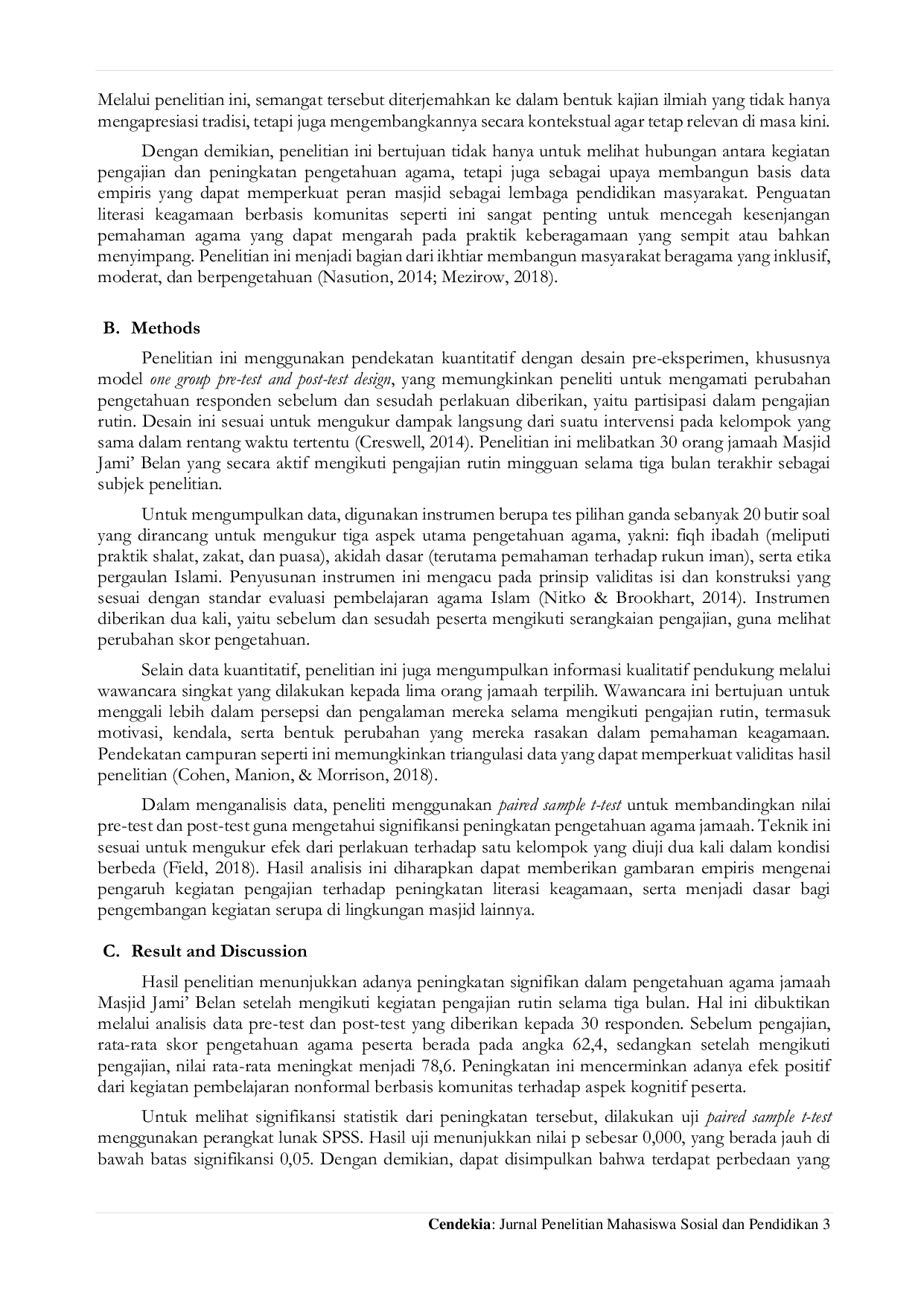 JURIS Pengaruh Kegiatan Pengajian Rutin Terhadap Pengetahuan Agama Pada Jamaah Masjid Jami Belan