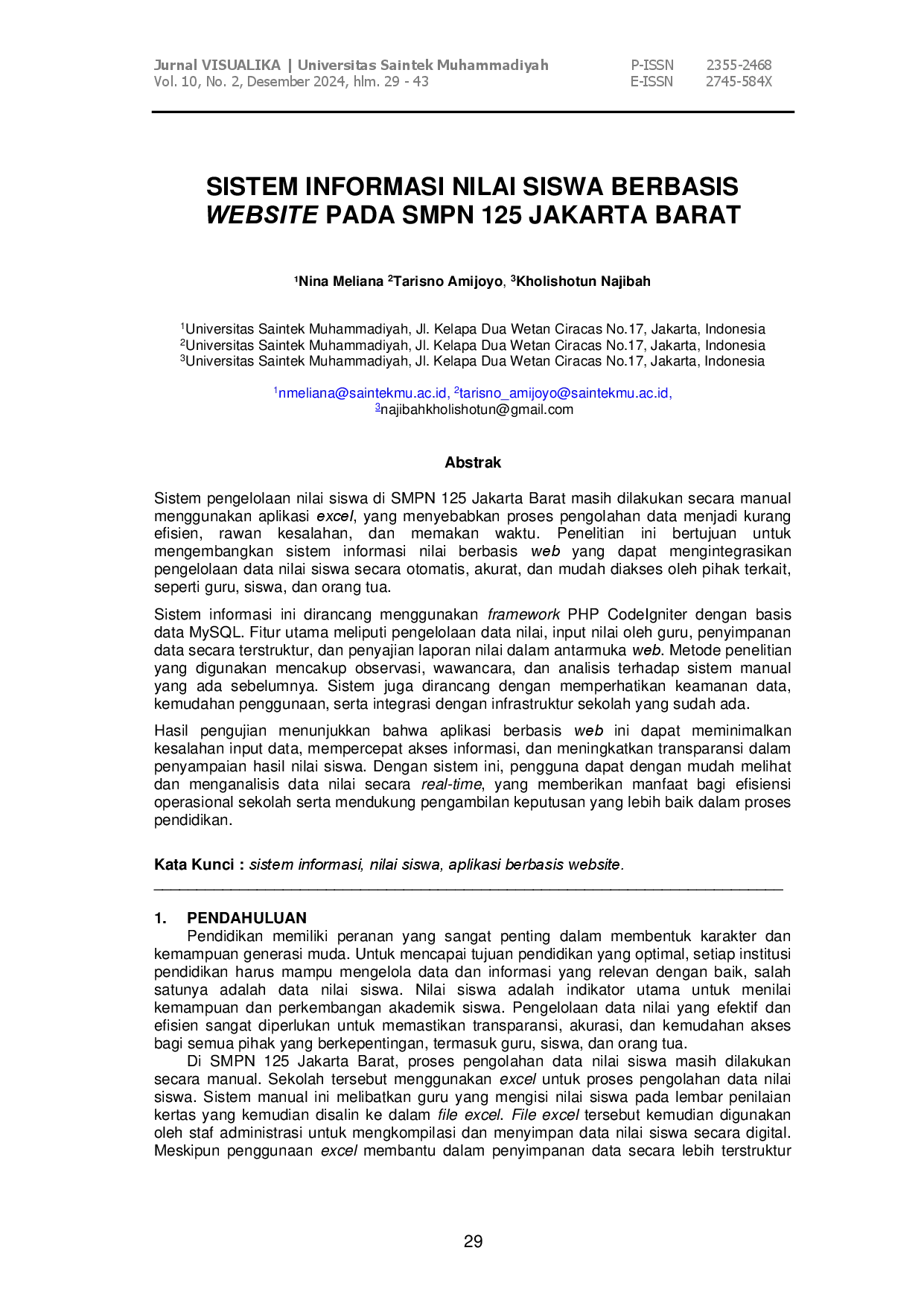 juris Sistem Informasi Nilai Siswa Berbasis Website Pada SMPN 125 Jakarta Barat