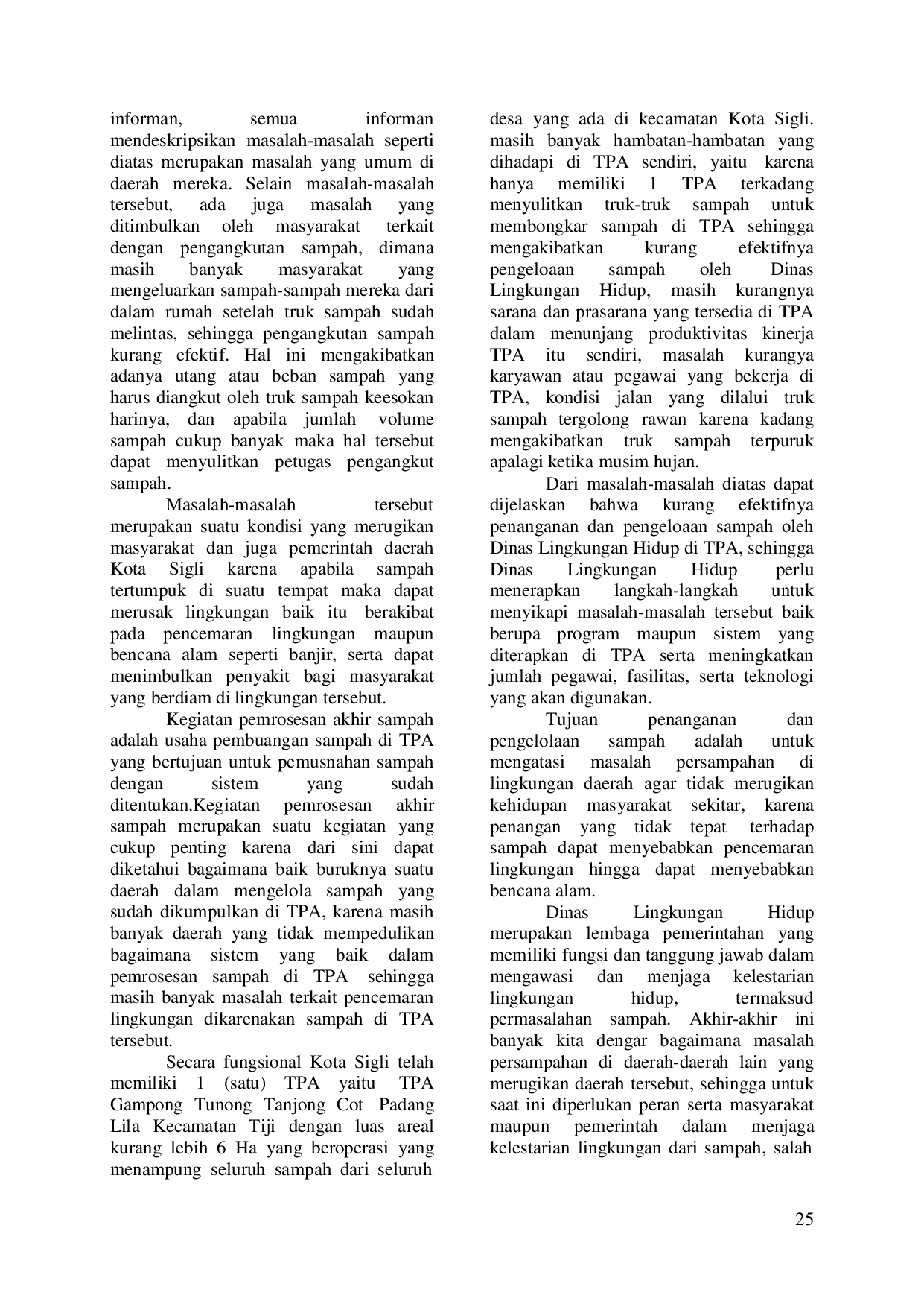 juris Peran Dinas Lingkungan Hidup Kabupaten Pidie dalam Penanganan dan Pengelolaan Sampah di Kota Sigli