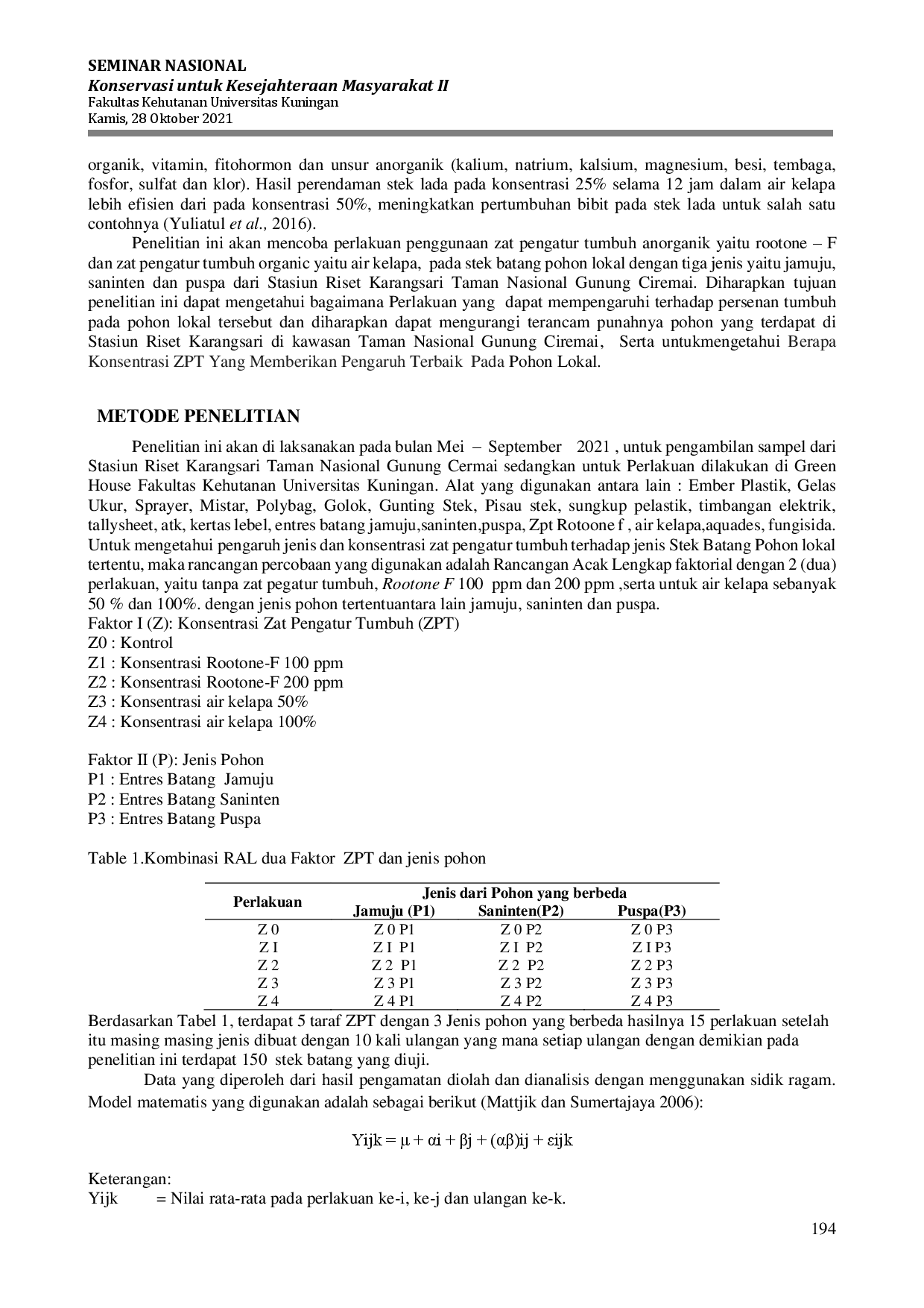 juris Pengaruh Pemberian Zat Pengatur Tumbuh terhadap Pertumbuhan Stek Batang Pohon Lokal yang Terdapat di Stasiun Riset Karangsari TNGC