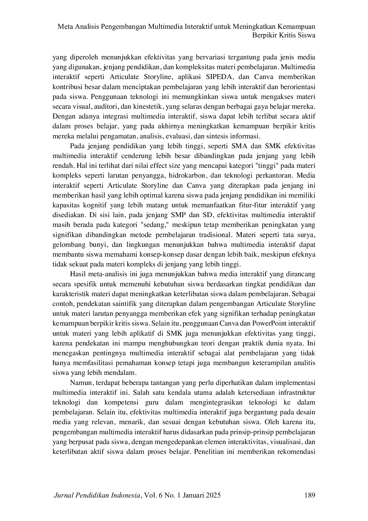 JURIS Meta Analisis Pengembangan Multimedia Interaktif untuk Meningkatkan Kemampuan Berpikir Kritis Siswa