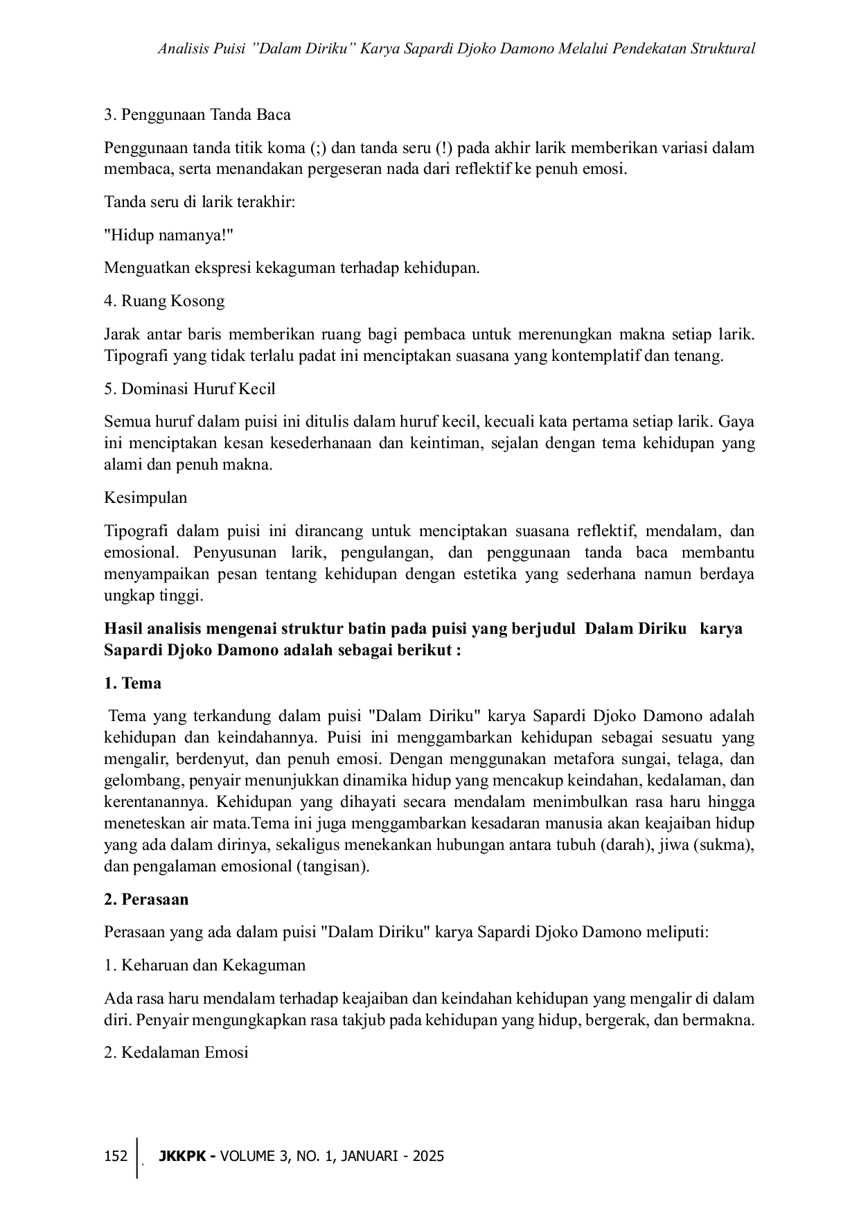 JURIS Analisis Puisi Dalam Diriku Karya Sapardi Djoko Damono Melalui Pendekatan Struktural