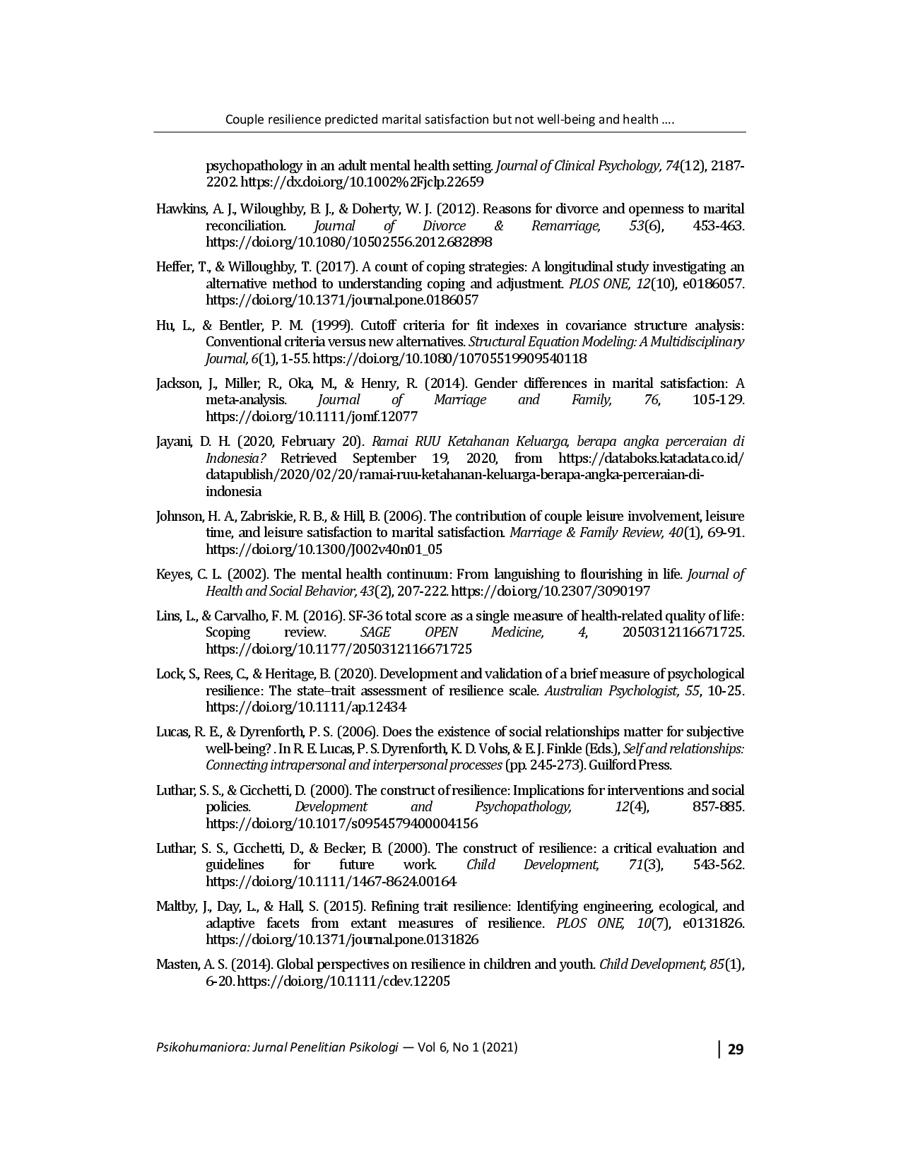 juris Couple resilience predicted marital satisfaction but not well being and health for married couples in Bali Indonesia