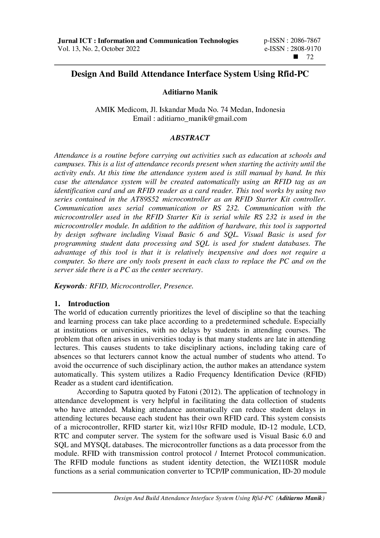 juris Design And Build Attendance Interface System Using RFID PC