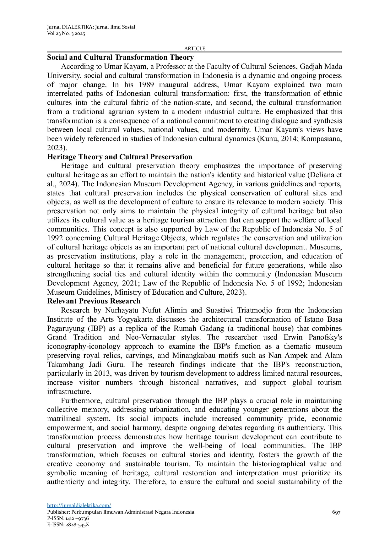JURIS The Development of the Transformation of the Pagaruyung Basa Palace as a Heritage Tourism and its Impact on Cultural Preservation and the Welfare of the Local Community