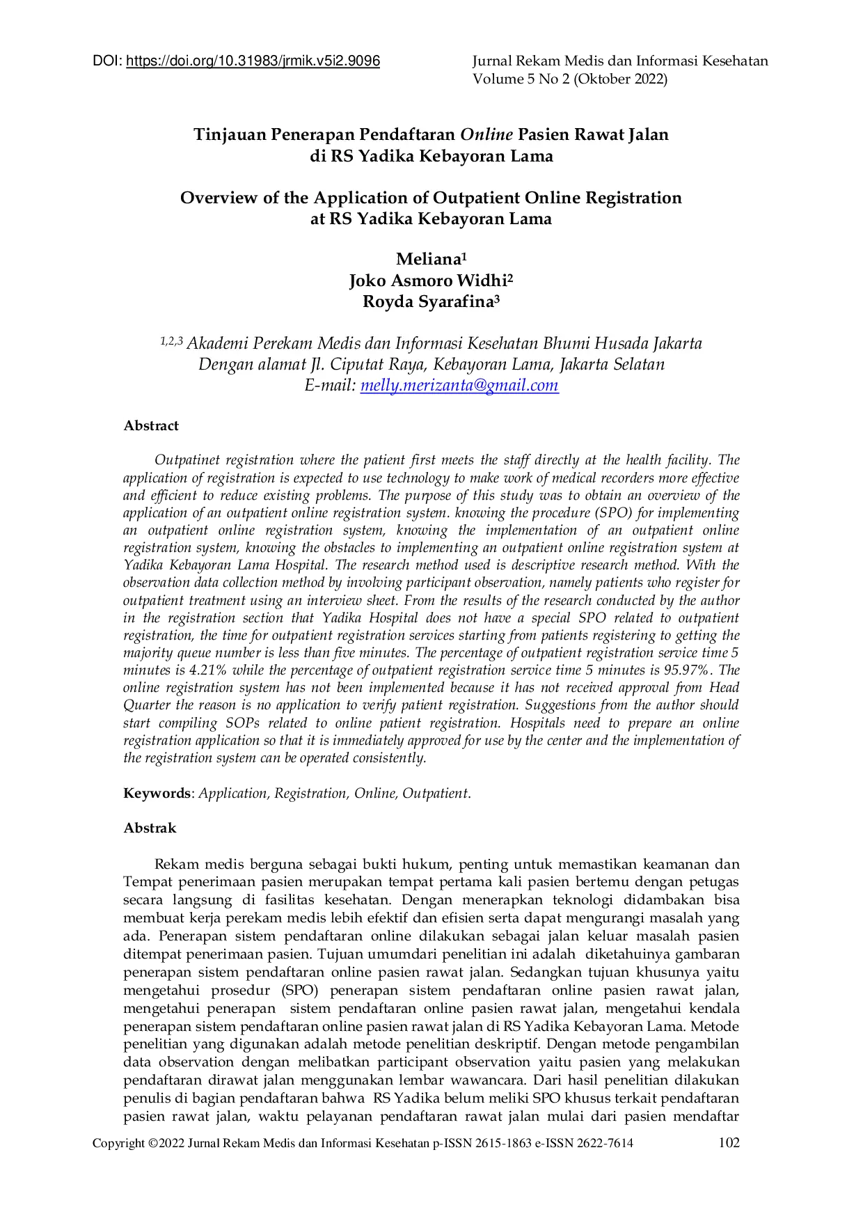 JURIS Tinjauan Penerapan Pendaftaran Online Pasien Rawat Jalan di RS Yadika Kebayoran Lama