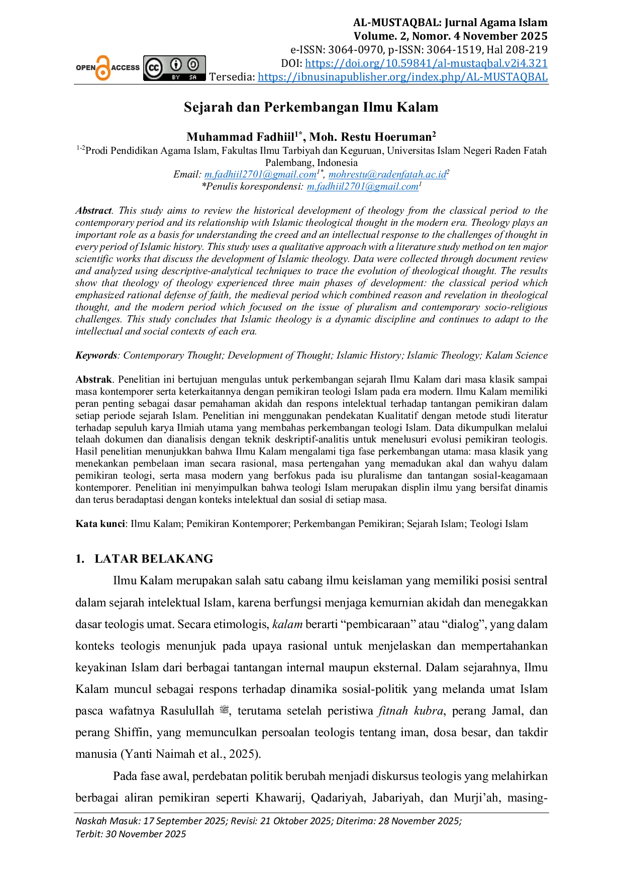 JURIS Sejarah dan Perkembangan Ilmu Kalam