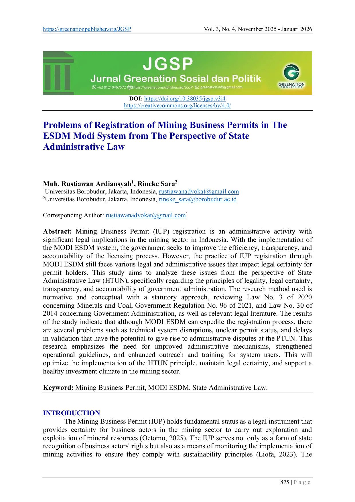 JURIS Problems of Registration of Mining Business Permits in The ESDM Modi System from The Perspective of State Administrative Law