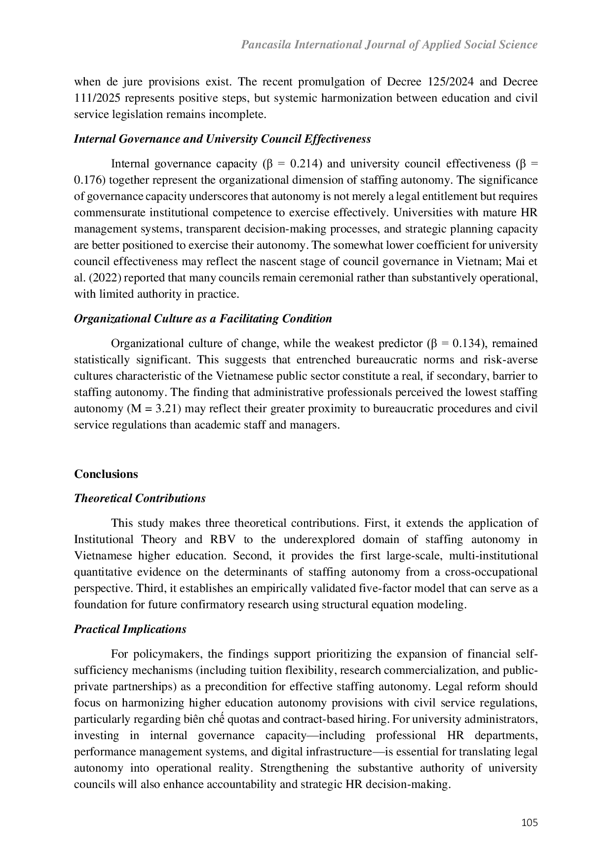 JURIS Factors Affecting The Degree Of Staffing Autonomy In Vietnamese Public Universities An Exploratory Study From Civil Servants Perspectives