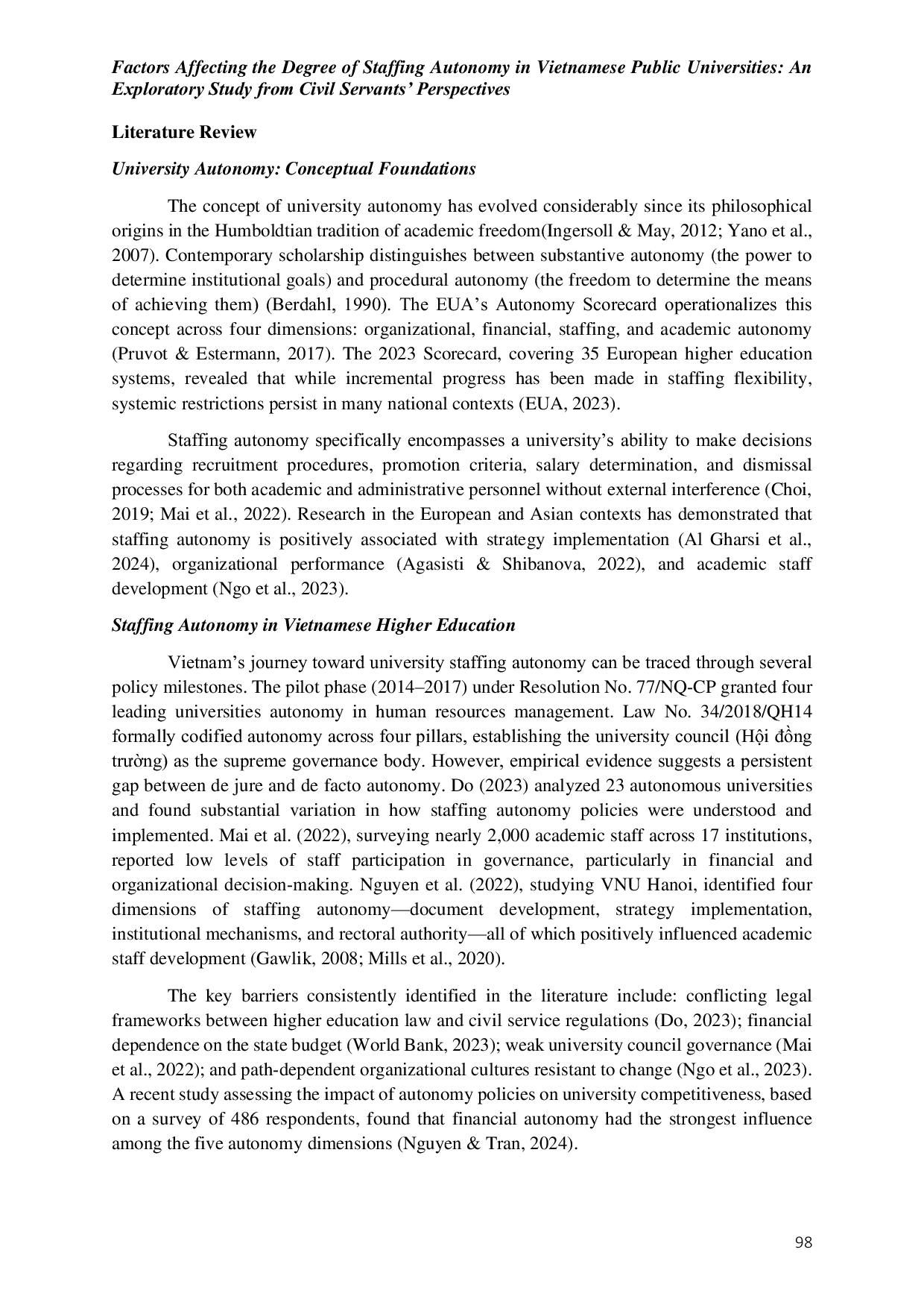 JURIS Factors Affecting The Degree Of Staffing Autonomy In Vietnamese Public Universities An Exploratory Study From Civil Servants Perspectives