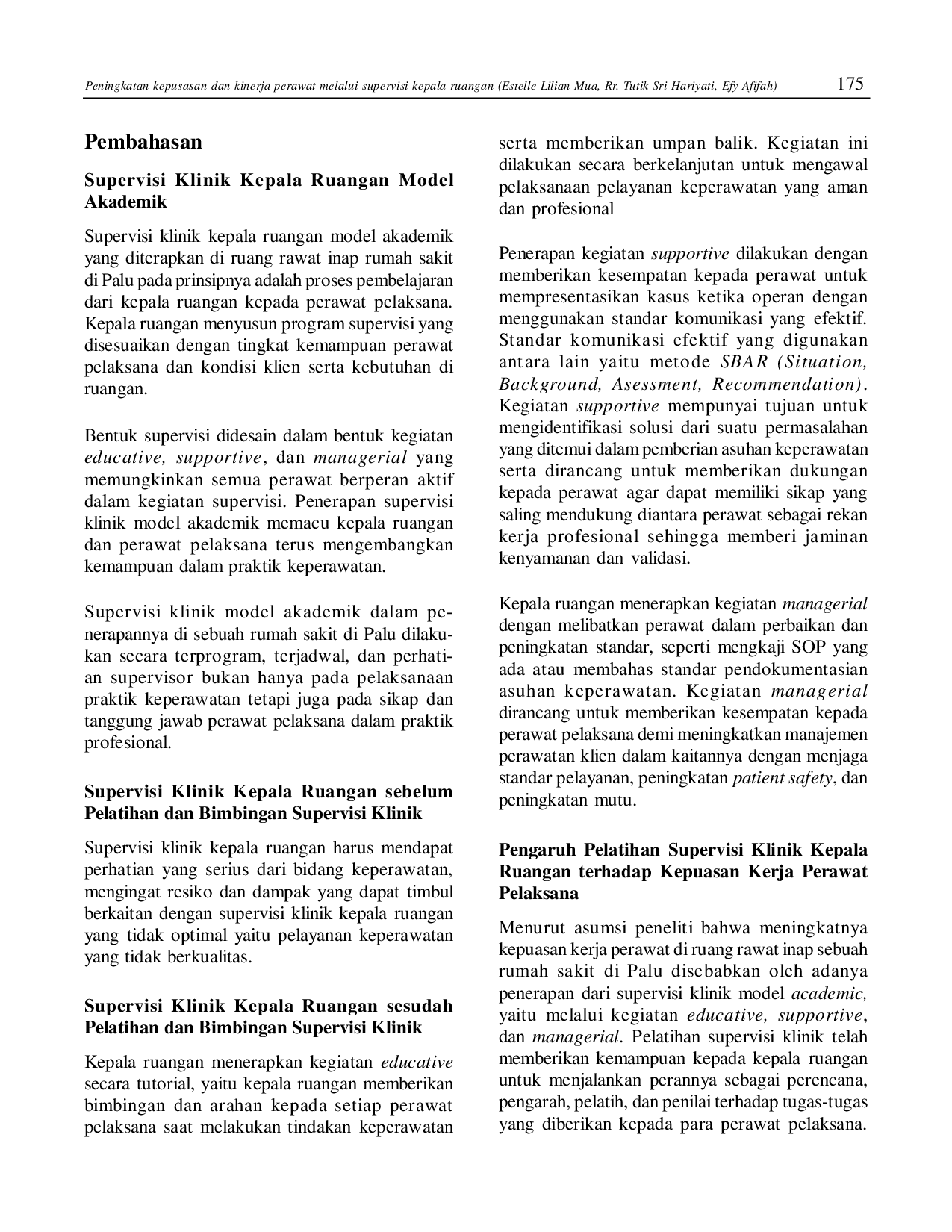 juris Peningkatan Kepuasan dan Kinerja Perawat Melalui Supervisi Kepala Ruangan