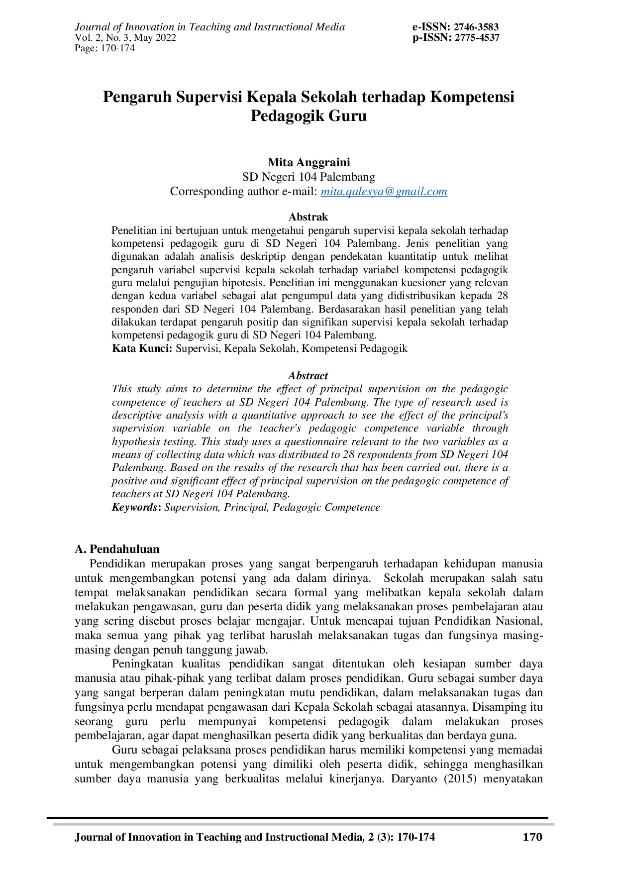 JURIS Pengaruh Supervisi Kepala Sekolah terhadap Kompetensi Pedagogik Guru