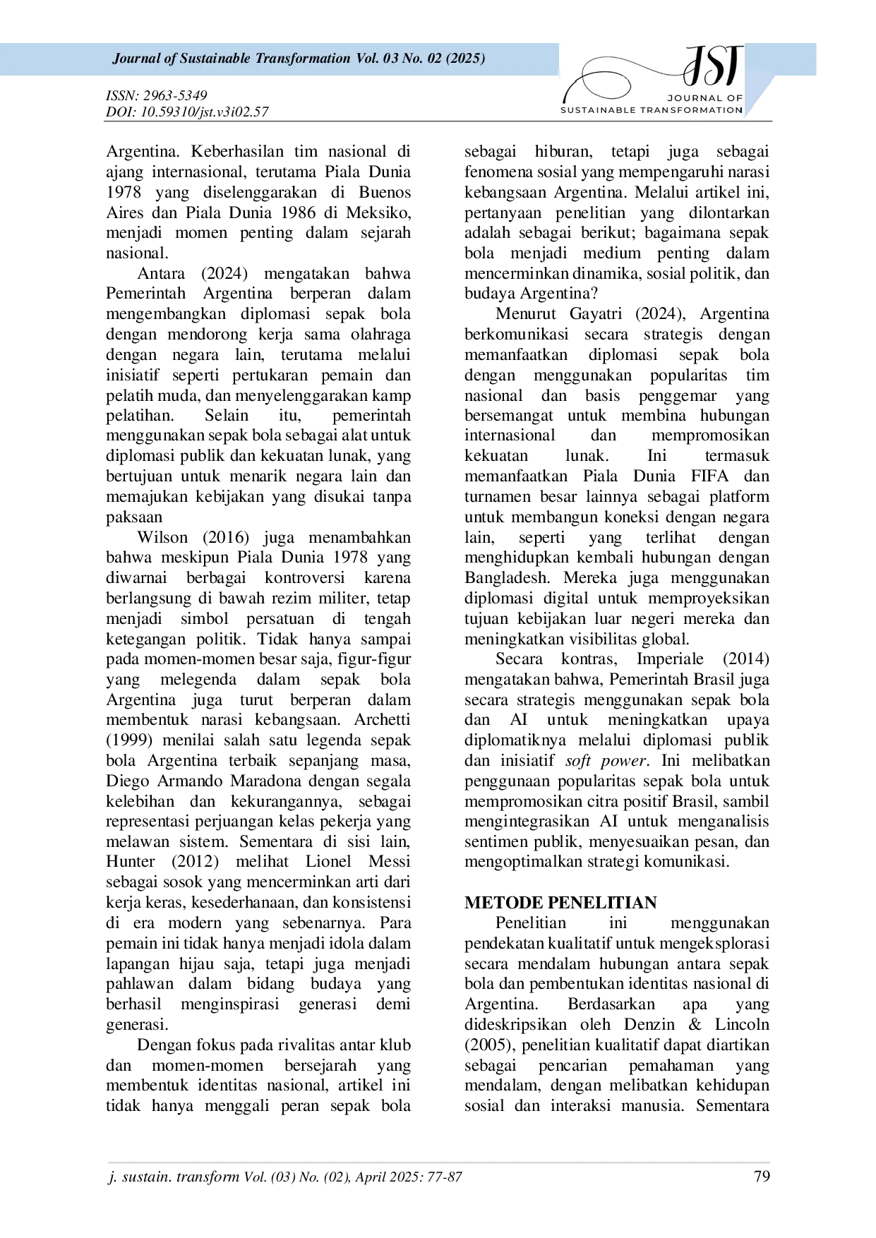 JURIS Sepak Bola dan Argentina Campur Tangan Komunikasi Strategis dalam Pembentukan Identitas Bangsa melalui Lapangan Hijau