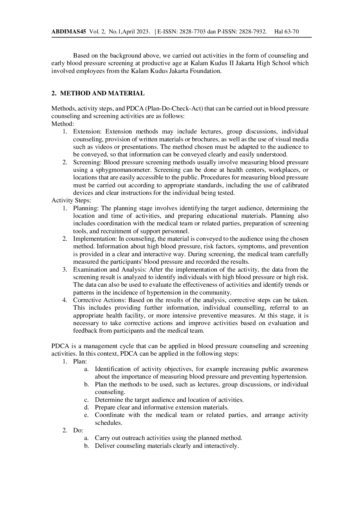 JURIS Community Service Activities Counseling and Blood Pressure Screening Hypertension Disease