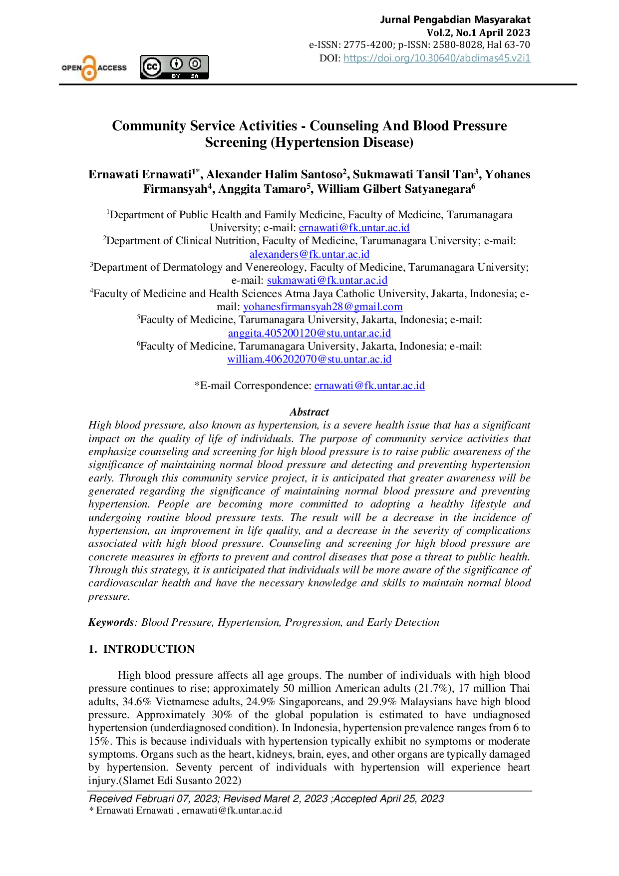JURIS Community Service Activities Counseling and Blood Pressure Screening Hypertension Disease