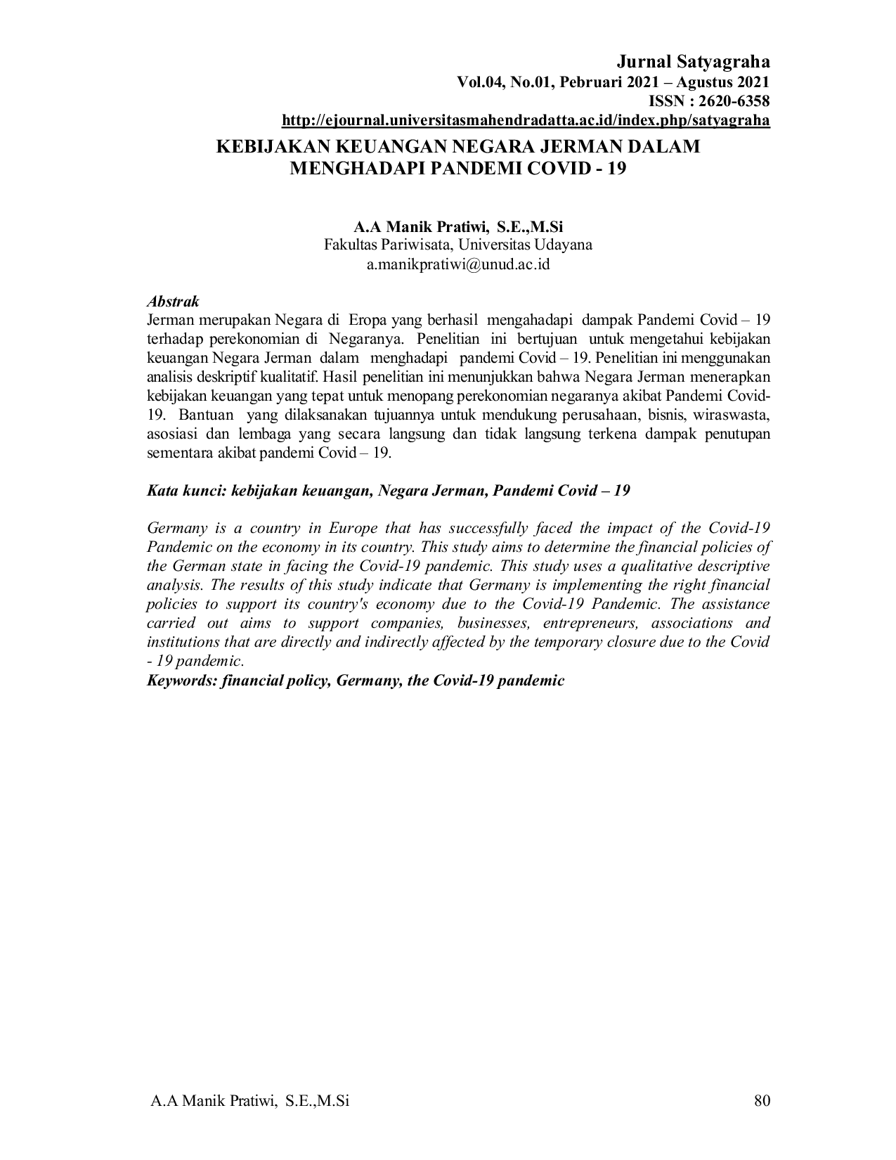 JURIS Kebijakan Keuangan Negara Jerman Dalam Menghadapi Pandemi Covid 19