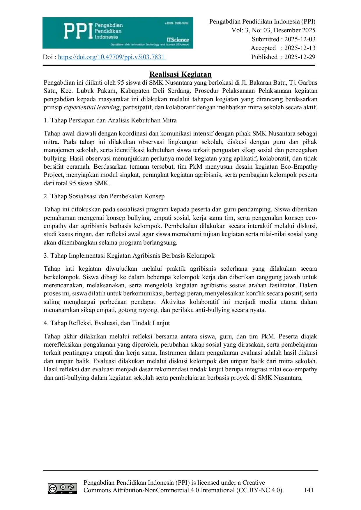 JURIS Eco Empathy Project Penguatan Sikap Sosial Anti Bullying melalui Kegiatan Agribisnis Berbasis Kelompok