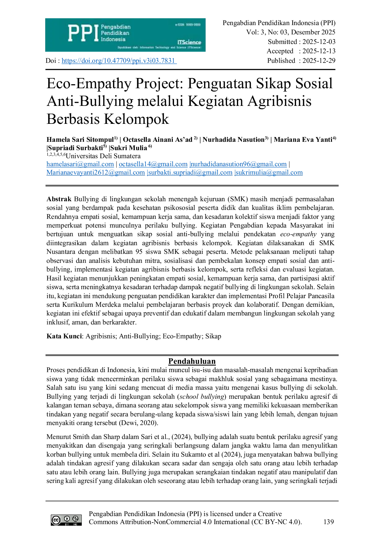 JURIS Eco Empathy Project Penguatan Sikap Sosial Anti Bullying melalui Kegiatan Agribisnis Berbasis Kelompok