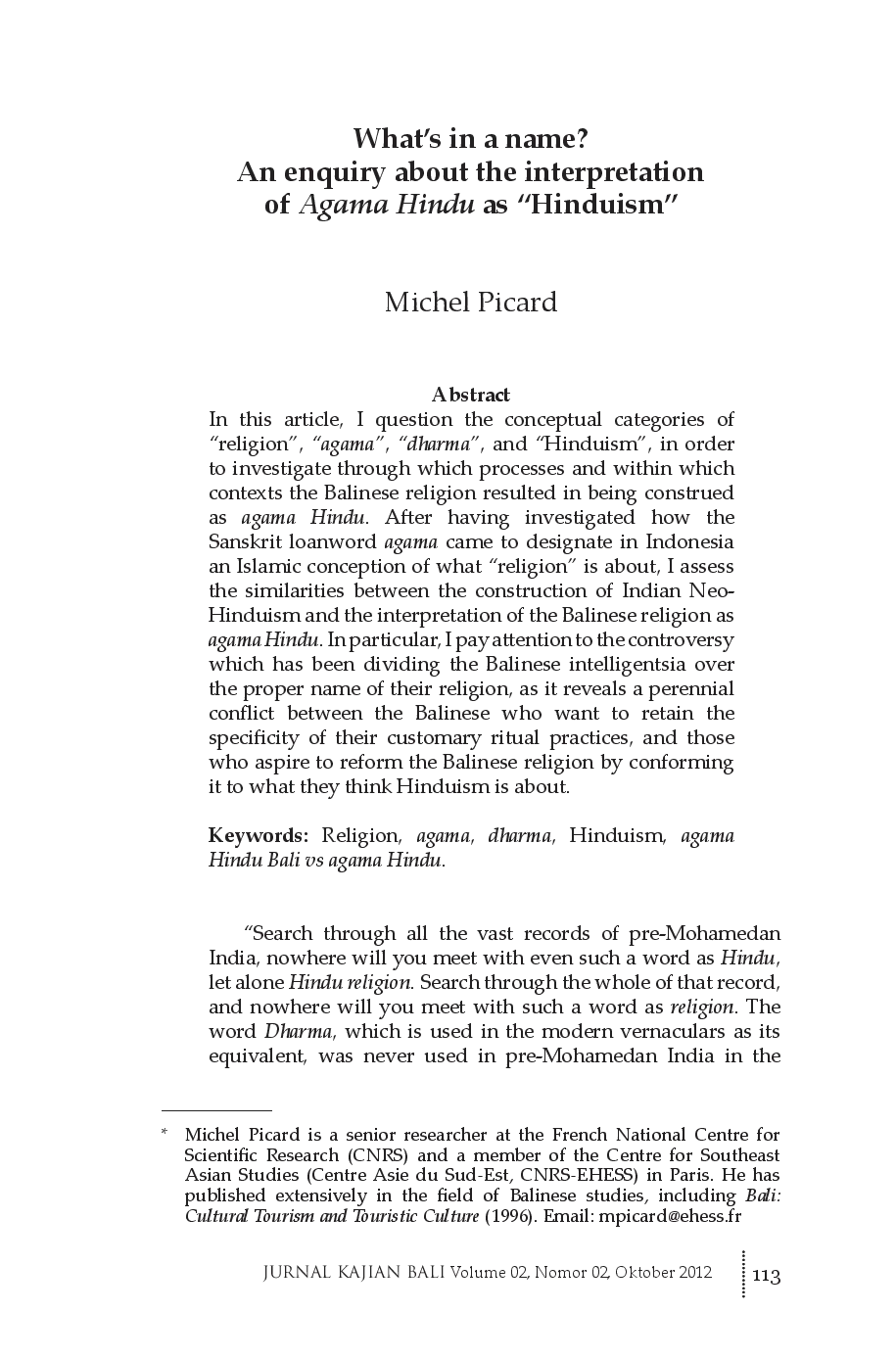 juris What s in a name An enquiry about the interpretation of Agama Hindu as Hinduism