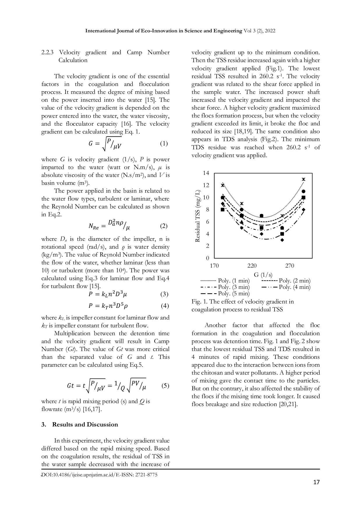 JURIS The Effect of Velocity Gradient and Camp Number on Solids Removal using Bio Coagulant from Corbula faba Hinds Shells
