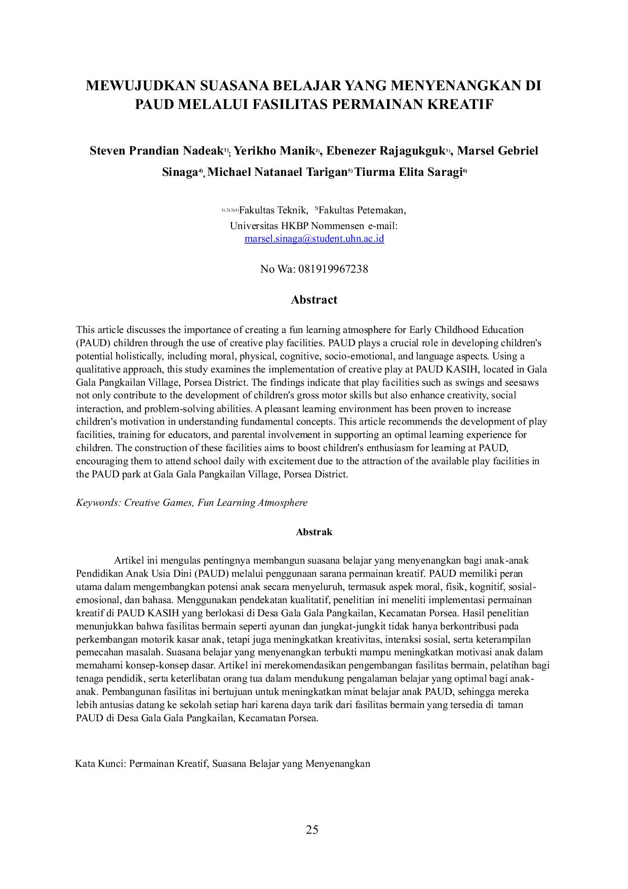 JURIS Mewujudkan Suasana Belajar Yang Menyenangkan Di Paud Melalui Fasilitas Permainan Kreatif