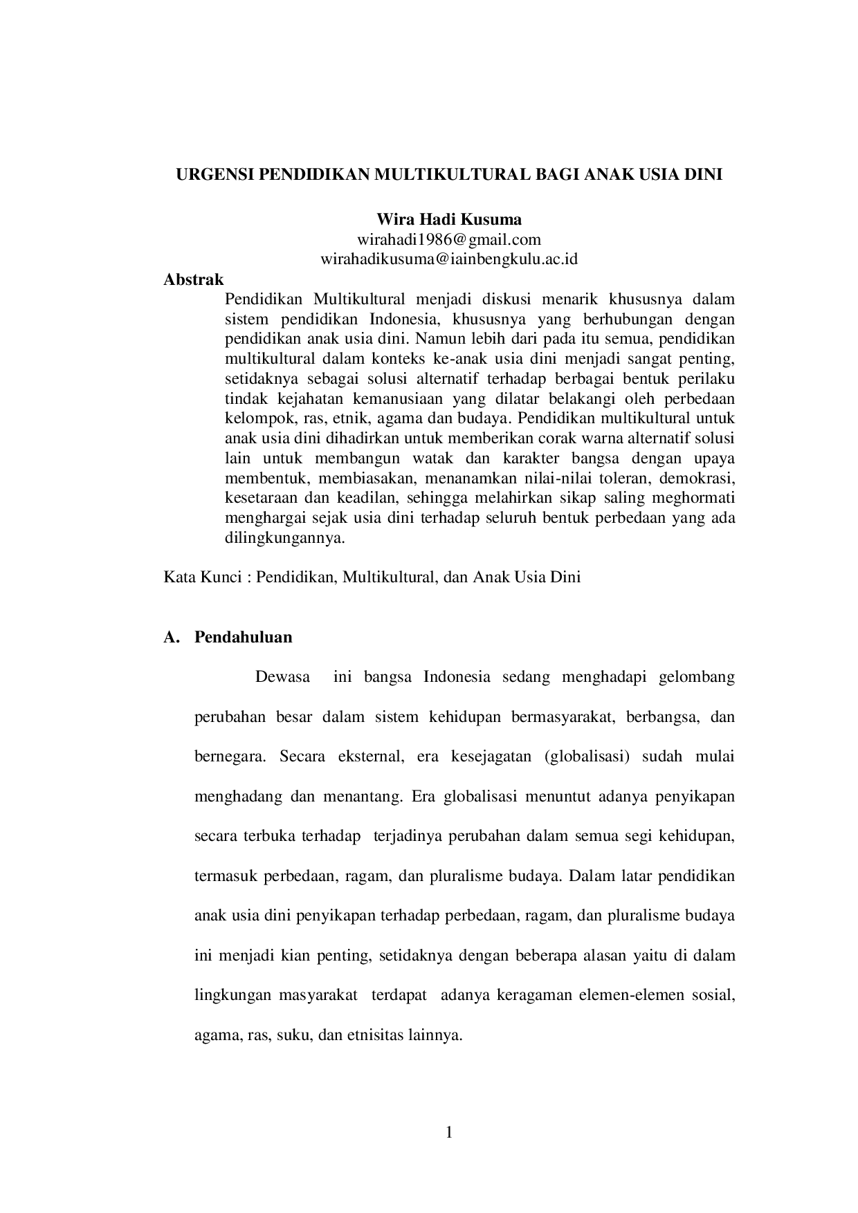 JURIS Urgensi Pendidikan Multikultural Bagi Anak Usia Dini