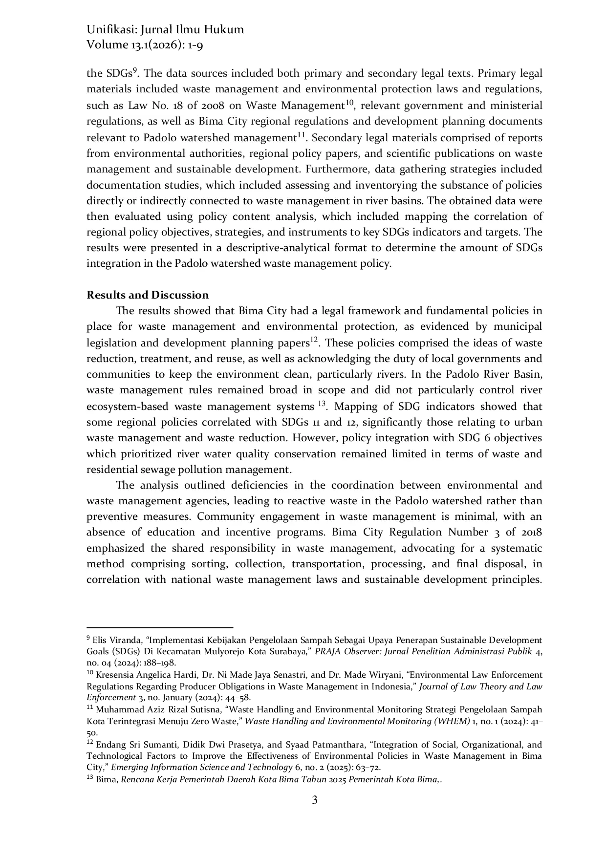 JURIS Policy Integration for Sustainable Waste Management Correlating Local Regulations Development Planning and the SDGs Framework