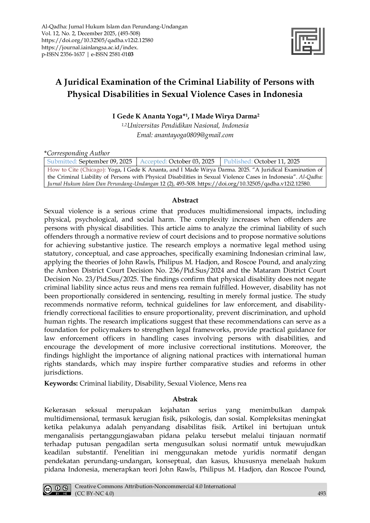 JURIS A Juridical Examination of the Criminal Liability of Persons with Physical Disabilities in Sexual Violence Cases in Indonesia