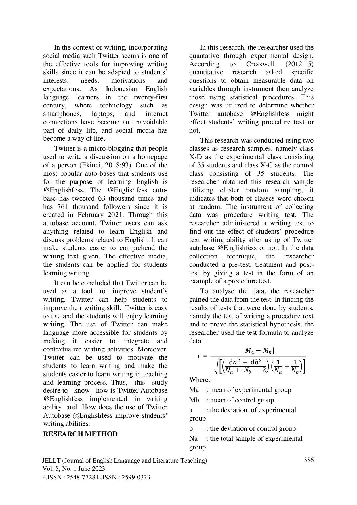JURIS THE EFFECT OF TWITTER AUTOBASE ENGLISHFESS TO THE STUDENTS ABILITY IN WRITING PROCEDURE TEXT