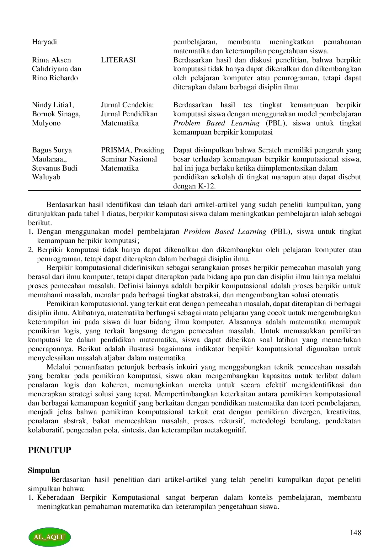 JURIS BERPIKIR KOMPUTASI SISWA DALAM MENINGKATKAN PEMBELAJARAN STUDI LITERATUR Students Computational Thinking In Improving Learning Literature Study