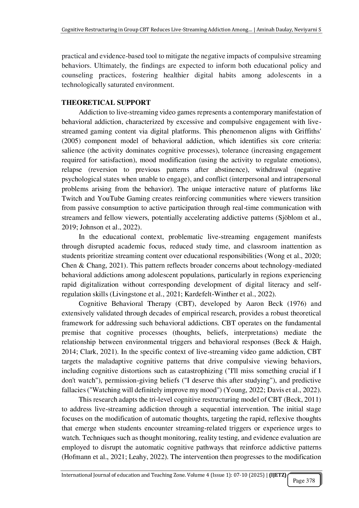 JURIS Cognitive Restructuring in Group CBT Reduces Live Streaming Addiction Among Indonesian Adolescents
