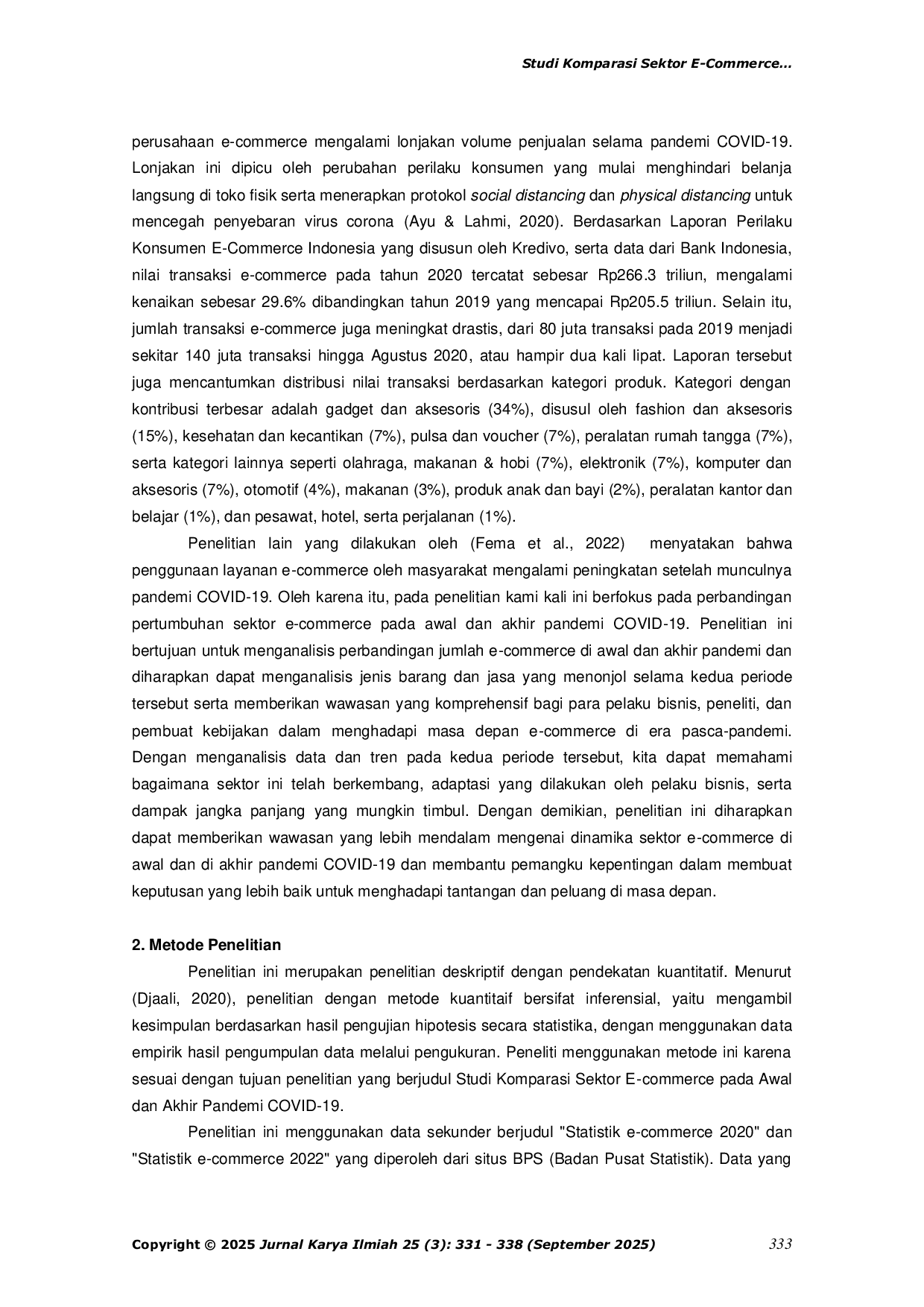 JURIS Studi Komparasi Sektor E commerce pada Awal dan Akhir Pandemi Covid 19
