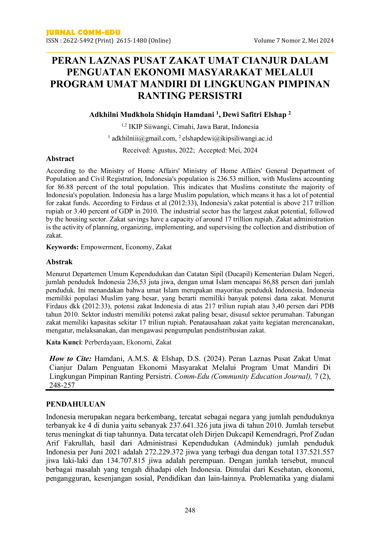 JURIS Peran Laznas Pusat Zakat Umat Cianjur Dalam Penguatan Ekonomi Masyarakat Melalui Program Umat Mandiri Di Lingkungan Pimpinan Ranting Persistri