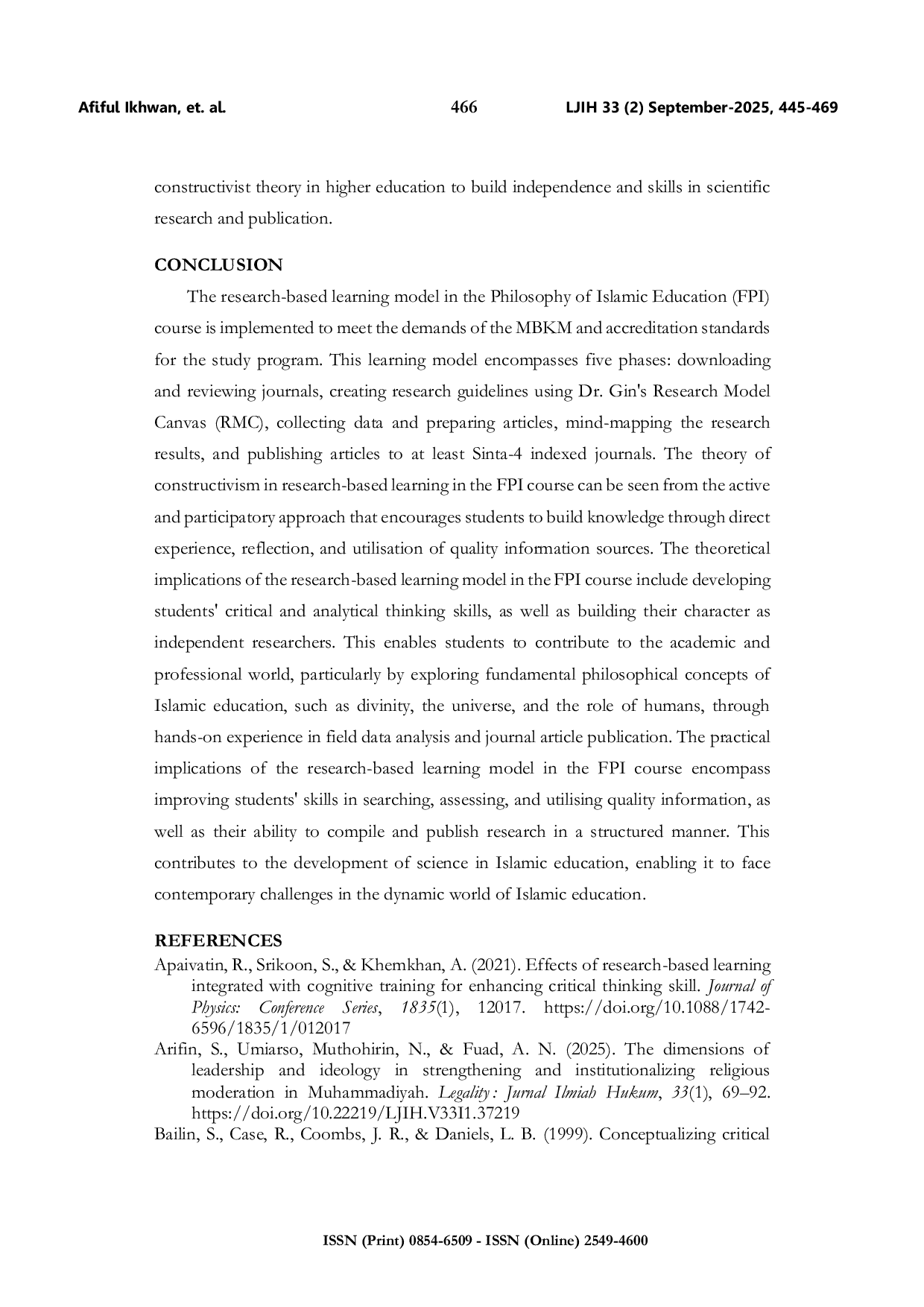 JURIS The Implementation of research based Merdeka Belajar curriculum in Islamic religious education study programs in Indonesia