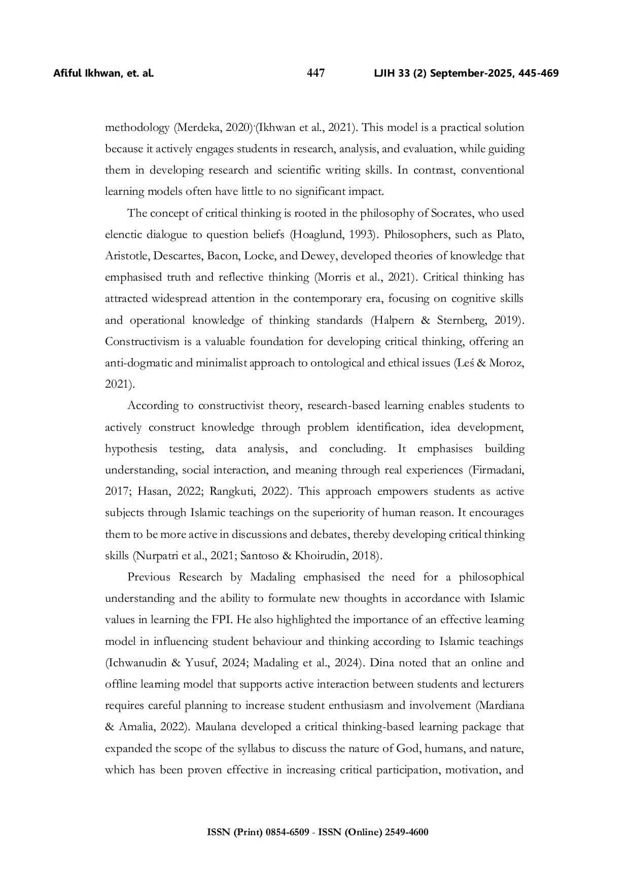 JURIS The Implementation of research based Merdeka Belajar curriculum in Islamic religious education study programs in Indonesia