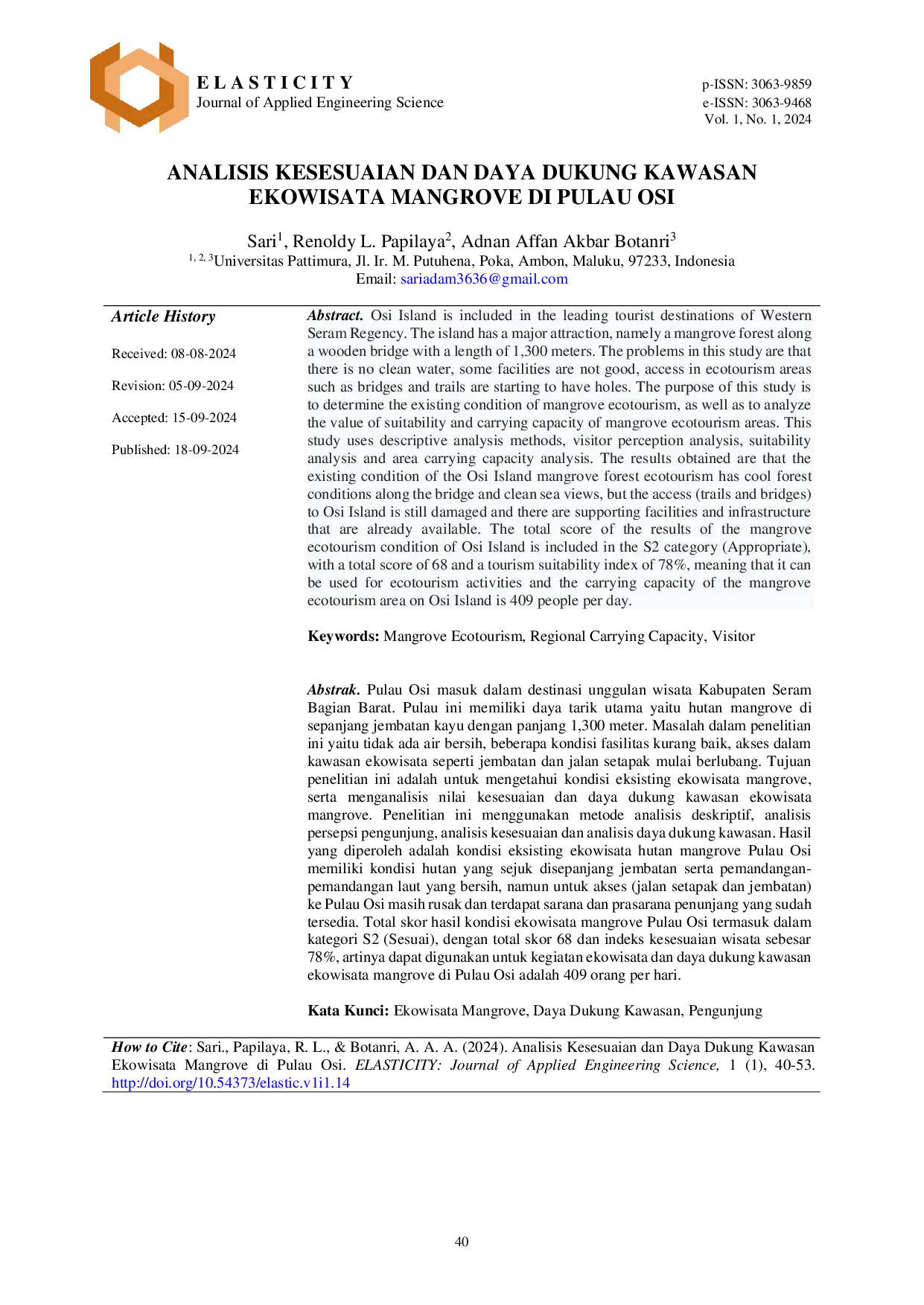 JURIS Analisis Kesesuaian dan Daya Dukung Kawasan Ekowisata Mangrove di Pulau Osi